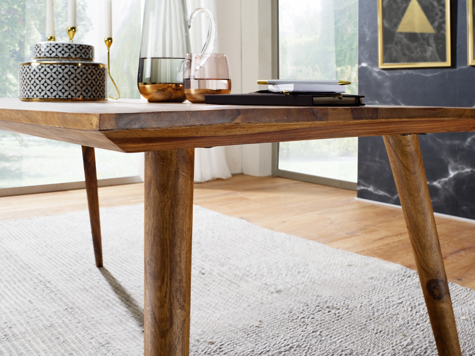 Esszimmertisch REPA 160 x 80 x 76 cm Sheesham rustikal Massiv-Holz, Design Landhaus Esstisch, Tisch für Esszimmer groß, 6