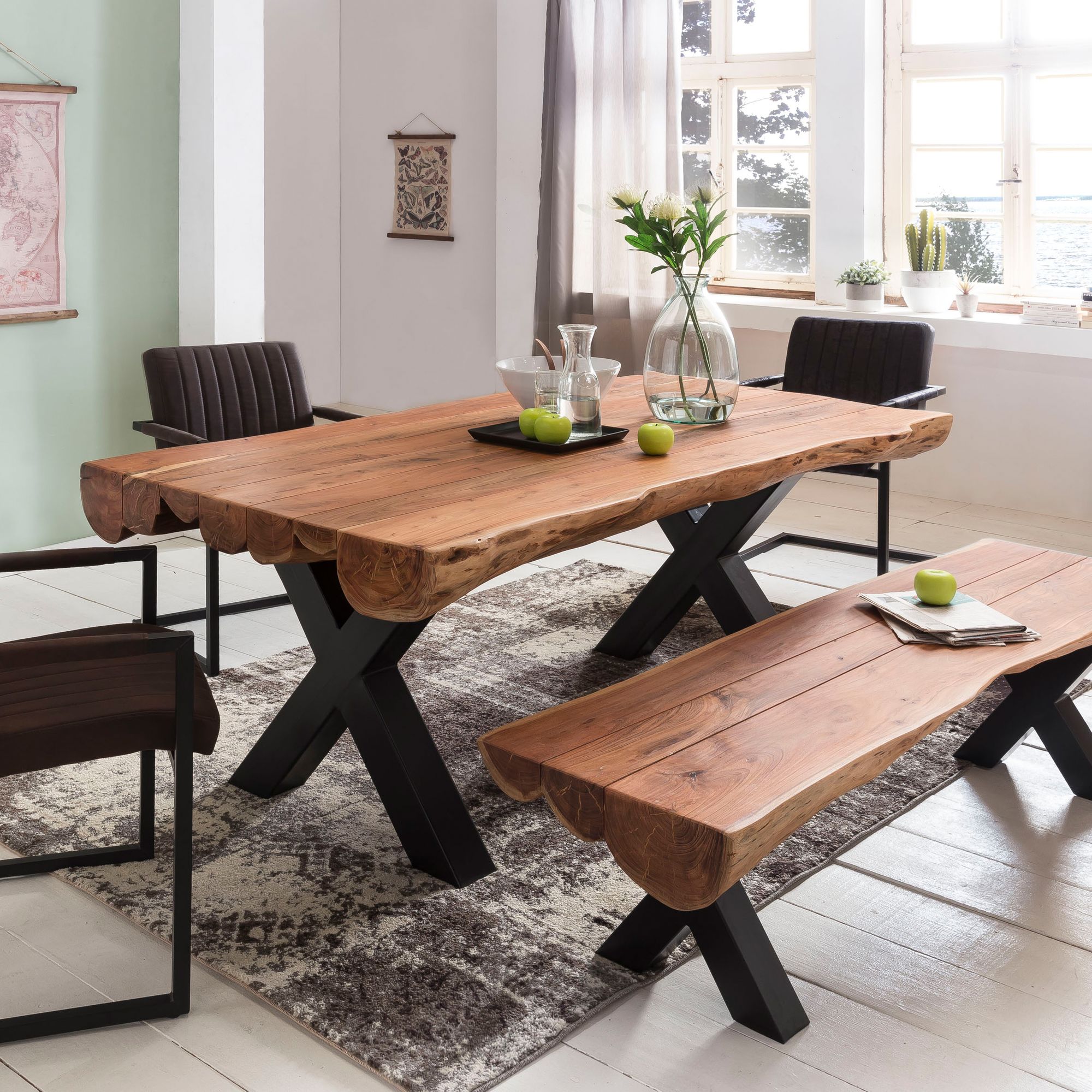Voll-Holz Esszimmertisch 200 x 100 x 77 cm Akazie Landhaus-Stil