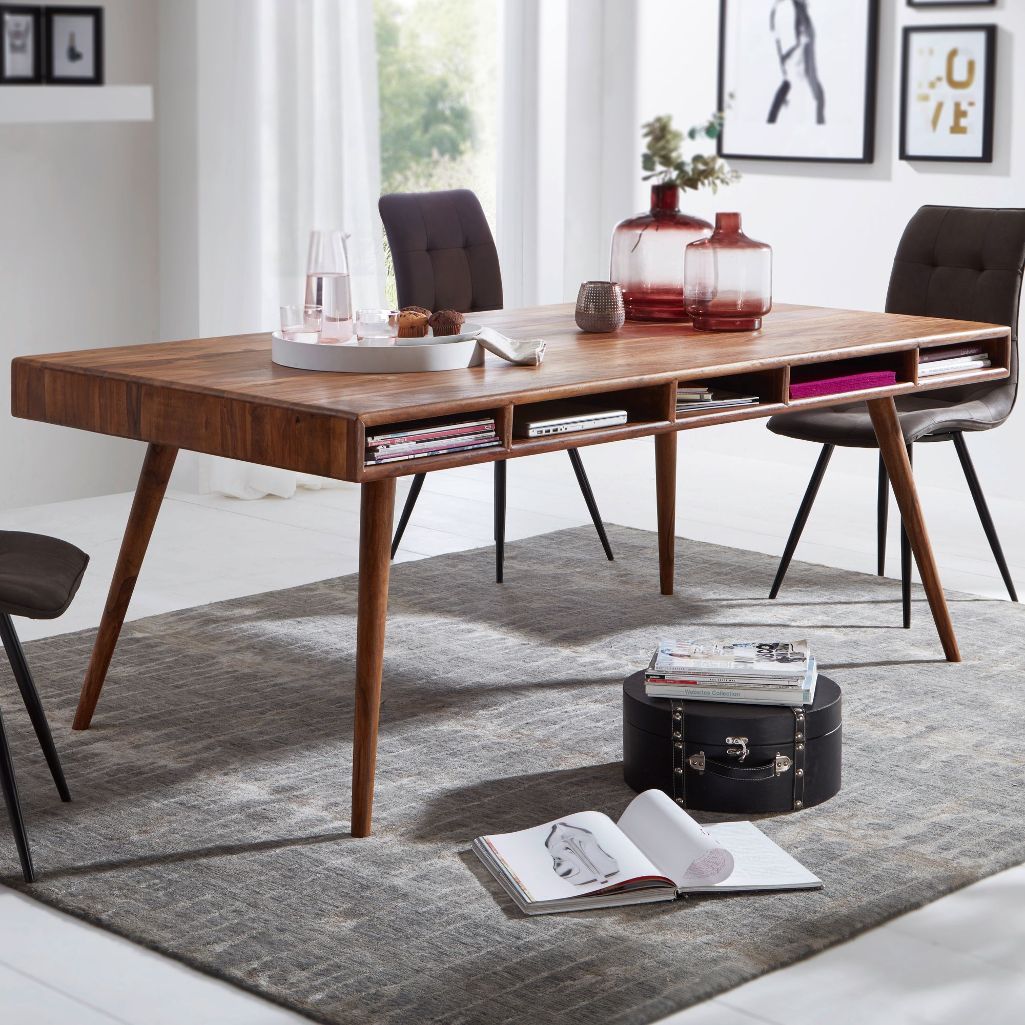 Wohnling Designer Esszimmertisch Sheesham 200x77x100 cm Massivholz Tisch