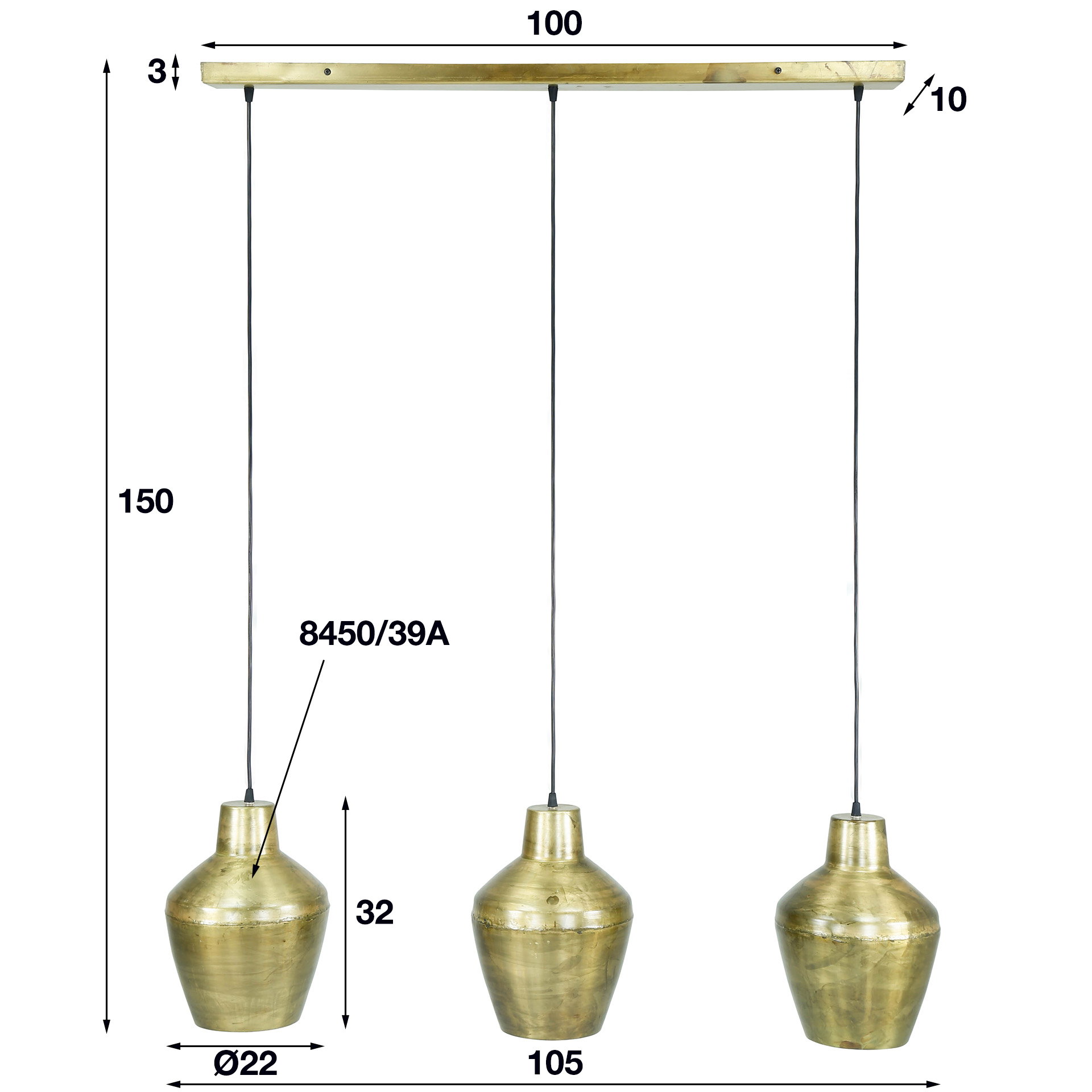 Home-Designs Hängelampe 3-flammig casablanca / Altgold E27 Industrial Stil