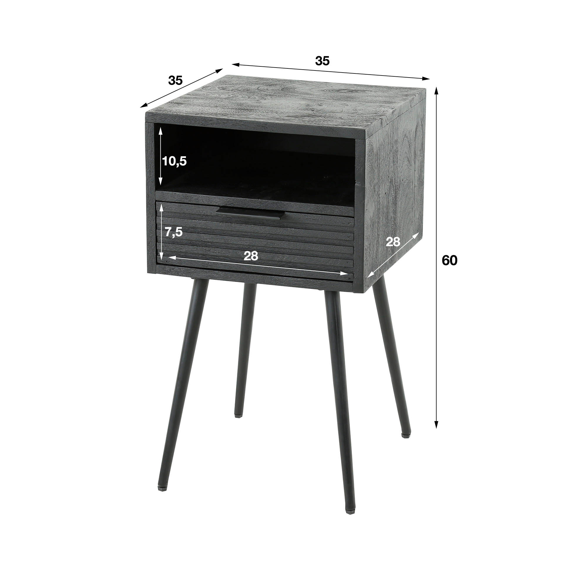 Home Designs Nachttisch 1L marina / Massiv mango schwarz