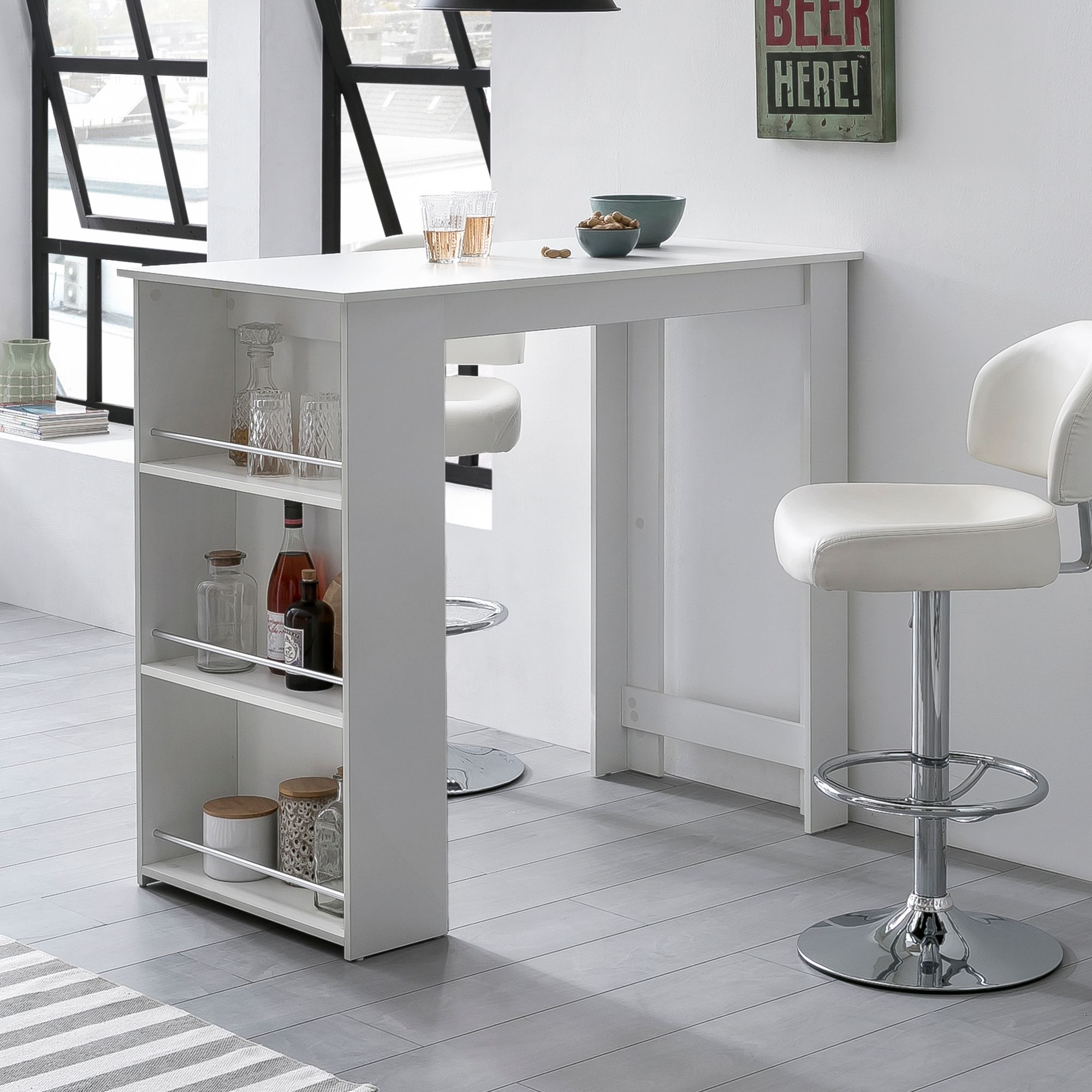 WOHNLING Bartisch 120 cm Stehtisch Holz Küchenbartisch Weiß