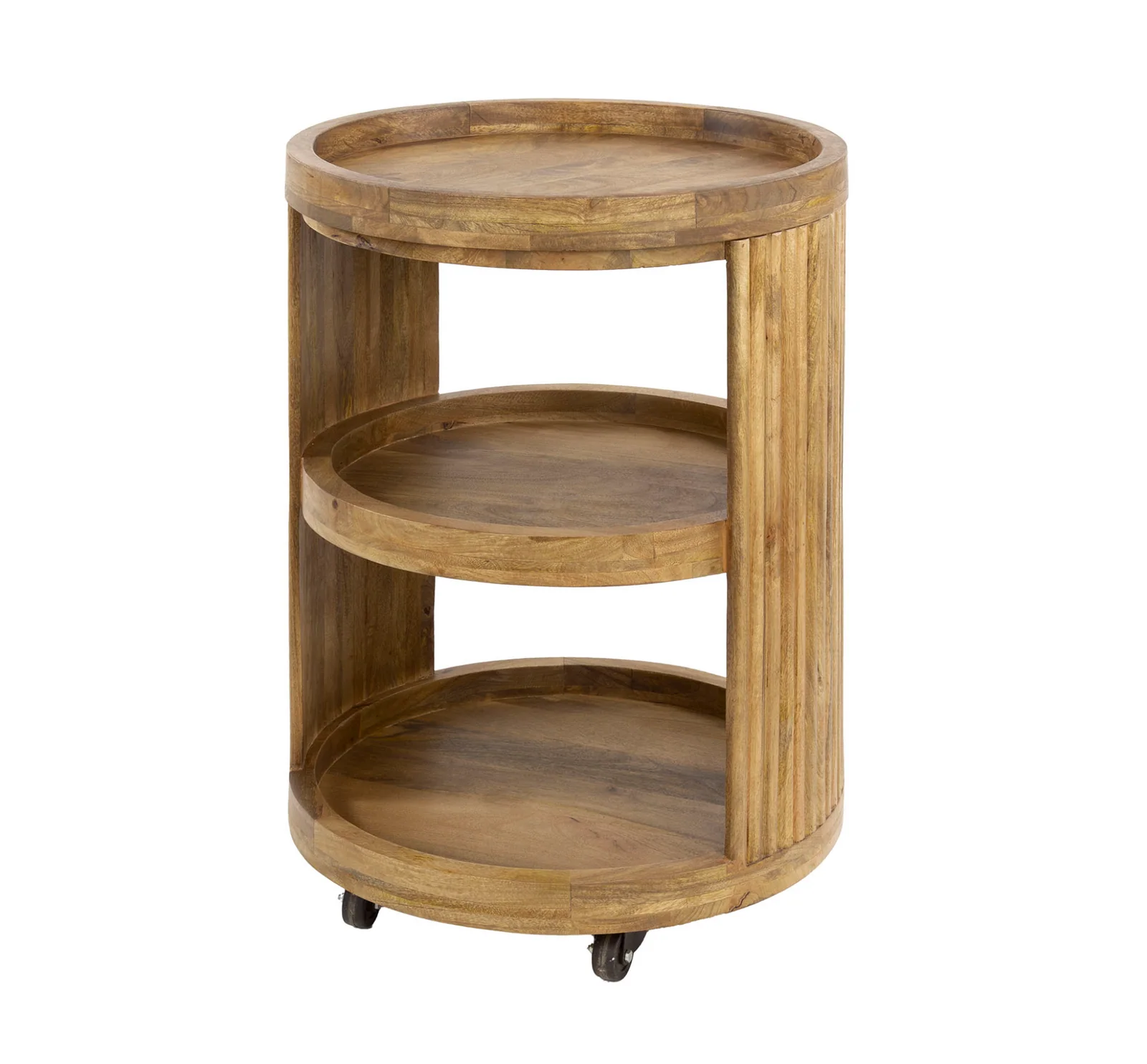 Weintrolley Wave aus Mangoholz – Sandfarbe mit Wellenmuster & 3 Ablagen