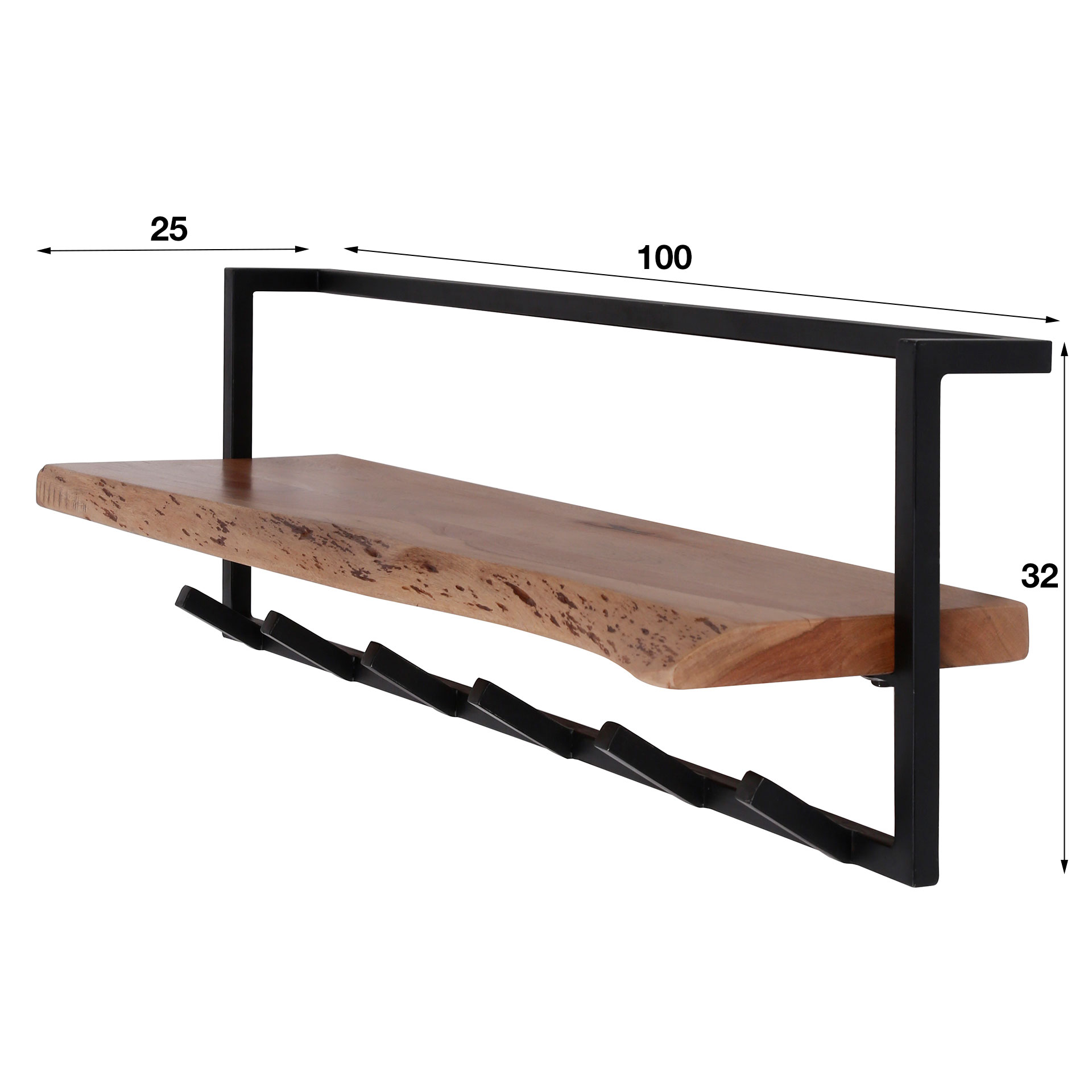 Garderobe mit Hutablage aus Akazienholz 100 cm breit