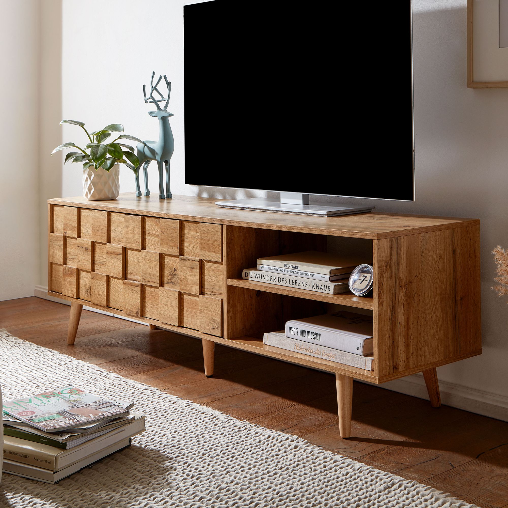 Lowboard Holz Eiche Dekor 20x20x20 cm TV Kommode mit zwei Türen, Design  TV Schrank Hoch, Fernsehtisch Fernsehschrank Modern, Fernsehkommode ...