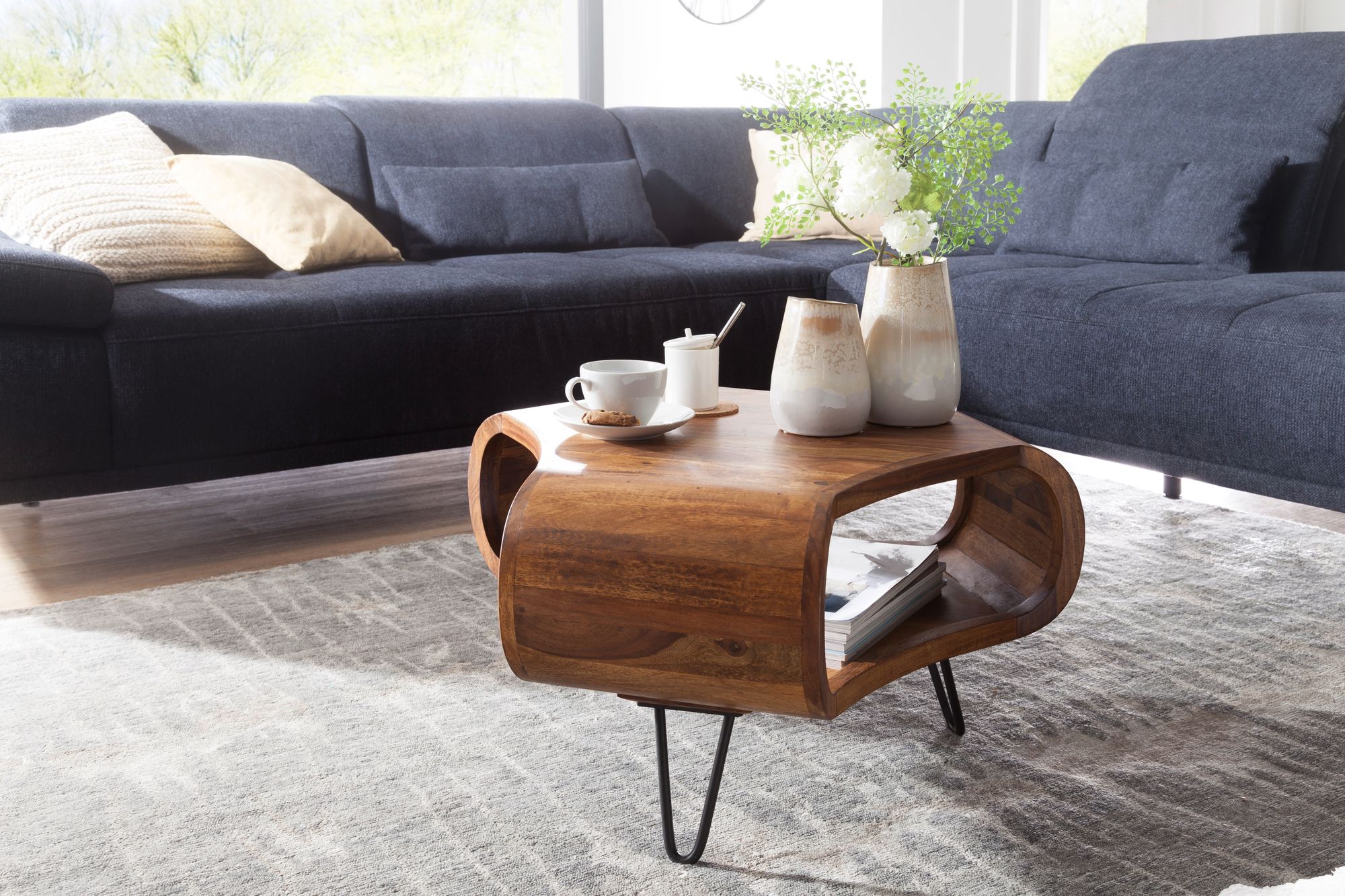 Couchtisch Retro aus Sheesham Massiv Holz