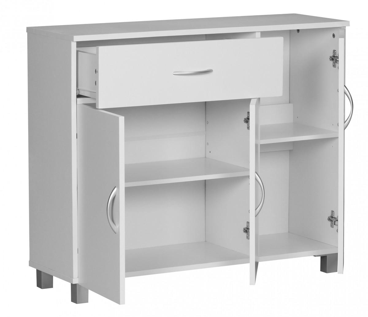 Design Sideboard SETE 90 x 75 x 30 cm Weiß, Schränkchen mit 1 Schublade 3 Türen, Moderne Schlafzimmer Kommode, Anrichte Esszimmer, Schmaler Schuhschrank mit Schublade