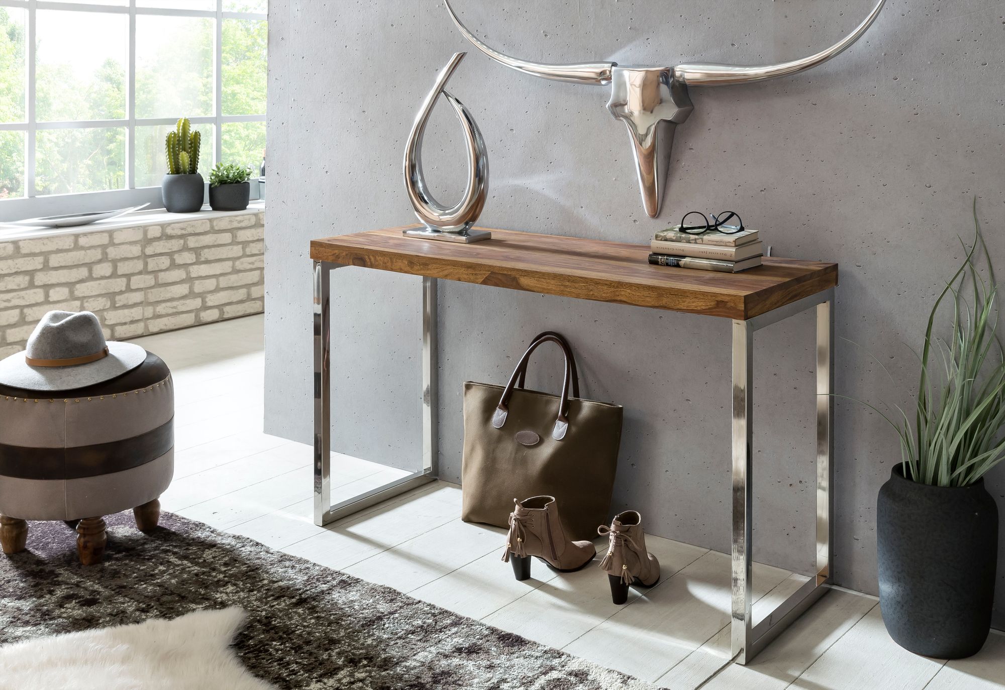 WOHNLING Konsolentisch 120 cm GUNA Massivholz Sheesham