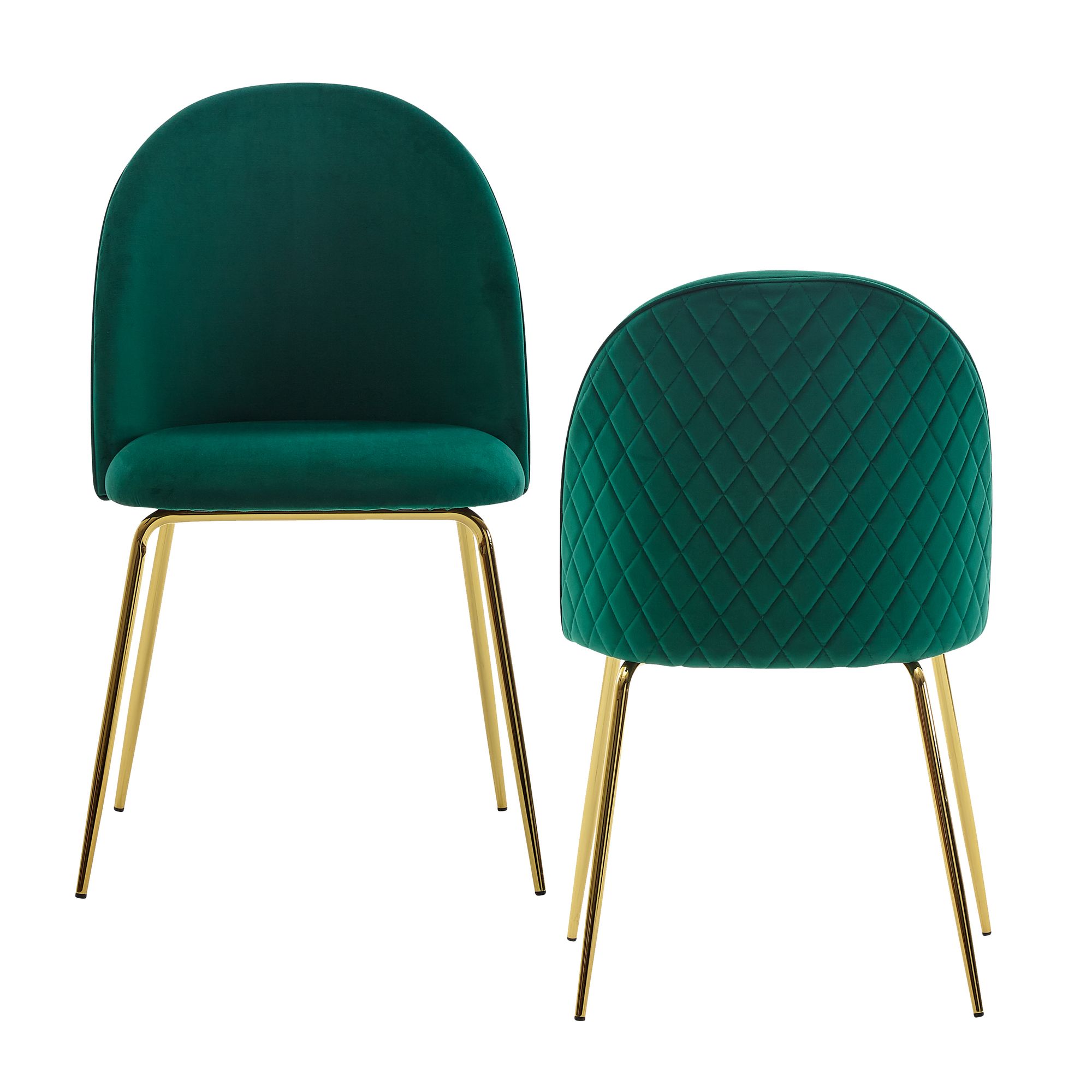 Design Esszimmerstuhl 2er Set Samt Grün mit goldenen Beinen