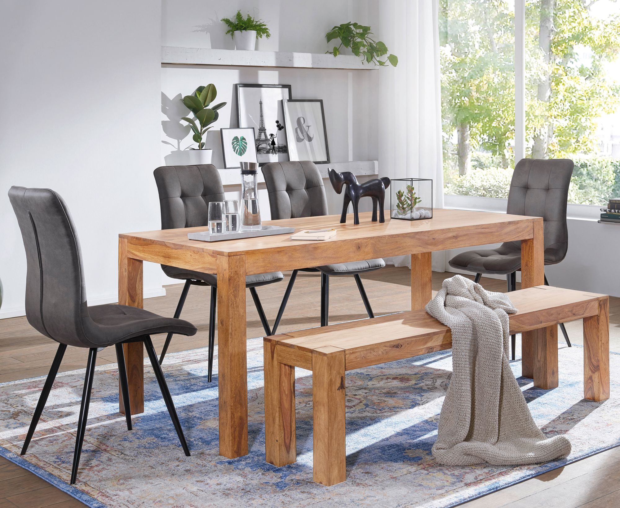 Esszimmer Sitzbank Massiv-Holz Akazie 120 cm Holz-Bank Natur-Produkt Küche