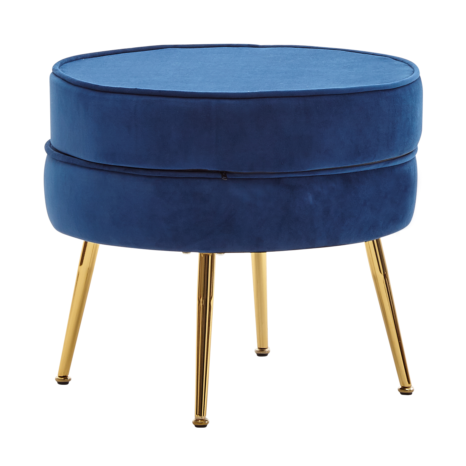 Design Sitzhocker Rund blau Samt Fußhocker Gepolstert Wohnzimmer