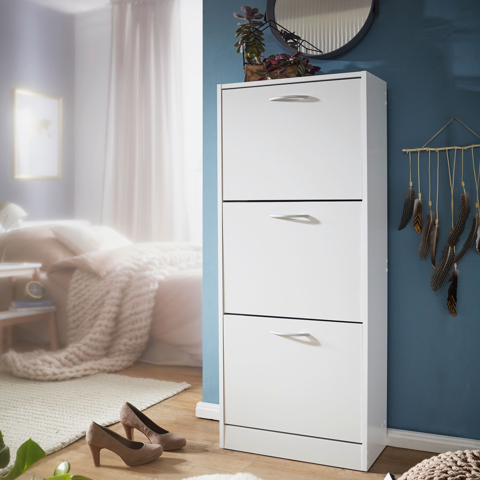 WOHNLING Schuhschrank mit 3 Fächern zum Klappen