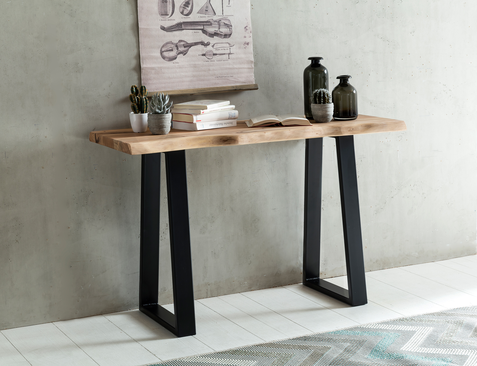 WOHNLING Konsolentisch 120 x 45 cm  Baumstamm Massivholz Konsole Akazie