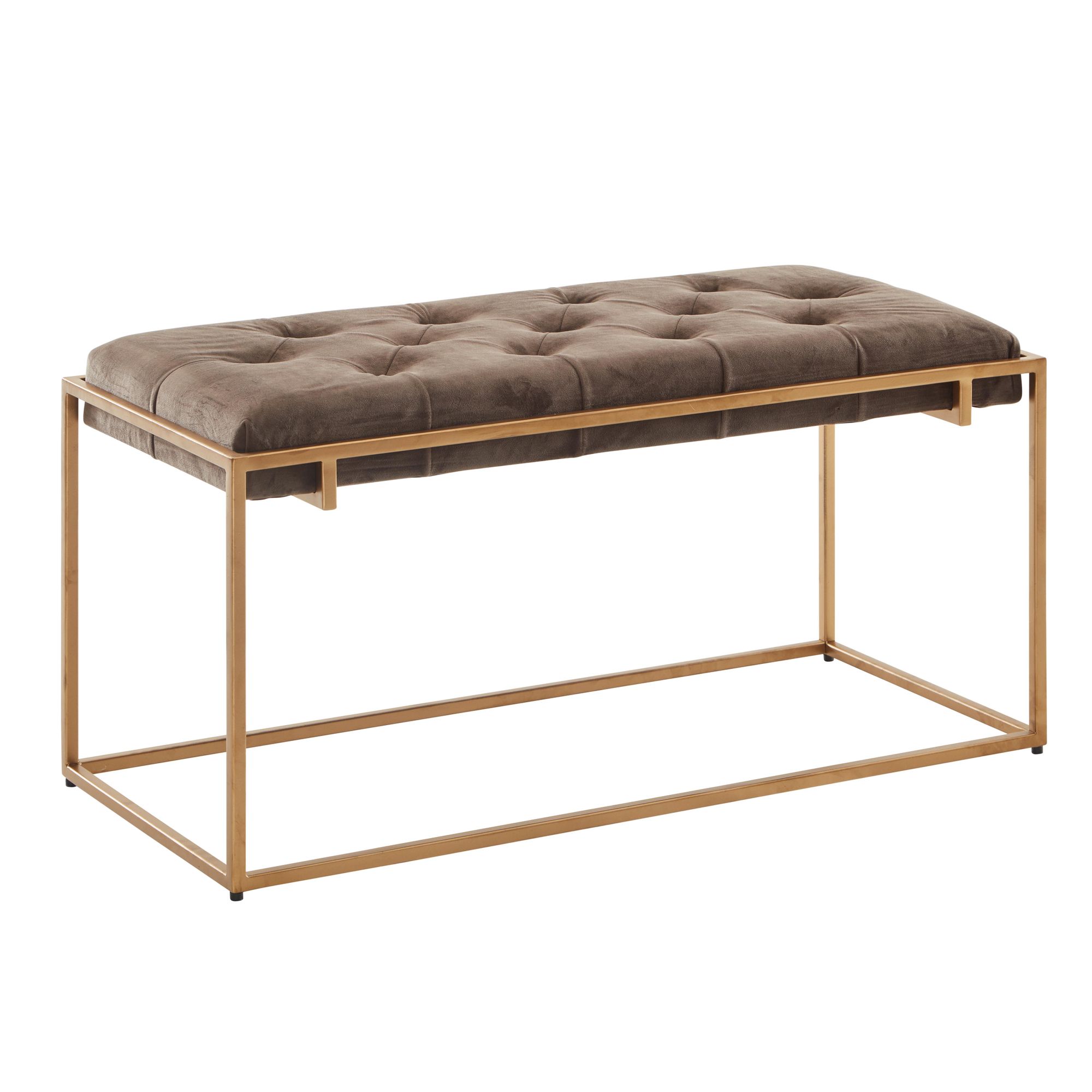Design Sitzbank Samt Braun 90 cm Flur Polsterbank mit Metallgestell Chesterfield Design