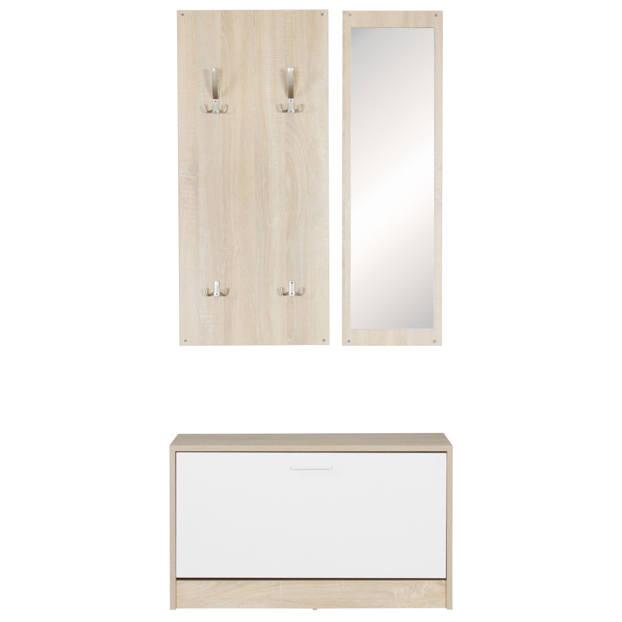 WOHNLING Wand-Garderobe mit Spiegel & Schuhschrank Spanplatte sonoma
