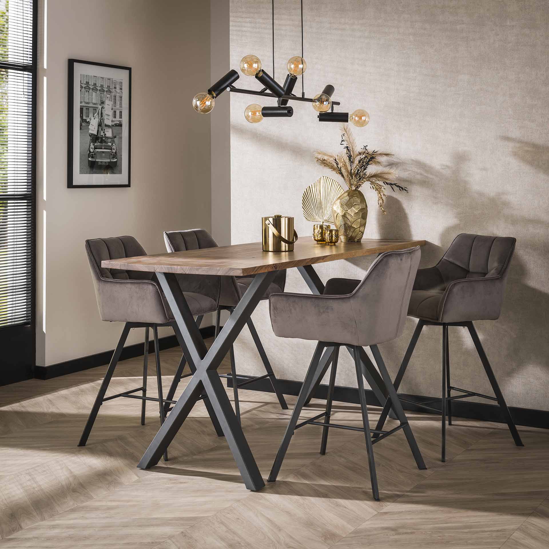 Drehbare Barstühle 2er-Set, veredelt mit Anthrazit velvet-Design Samt