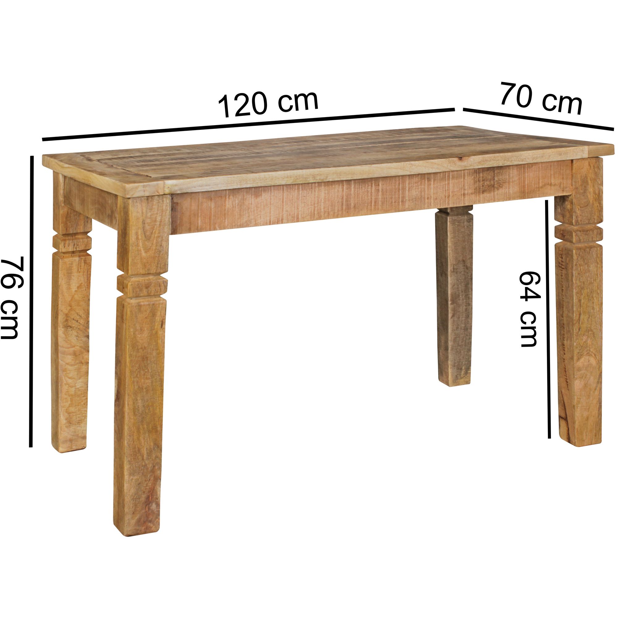 Esszimmertisch WL5.078 Braun 120 x 76 x 70 cm Mango Massivholz, Design Landhaus Esstisch Massiv, Tisch für Esszimmer rechteckig, Küchentisch für 4-6 Personen, Holztisch Rustikal Groß
