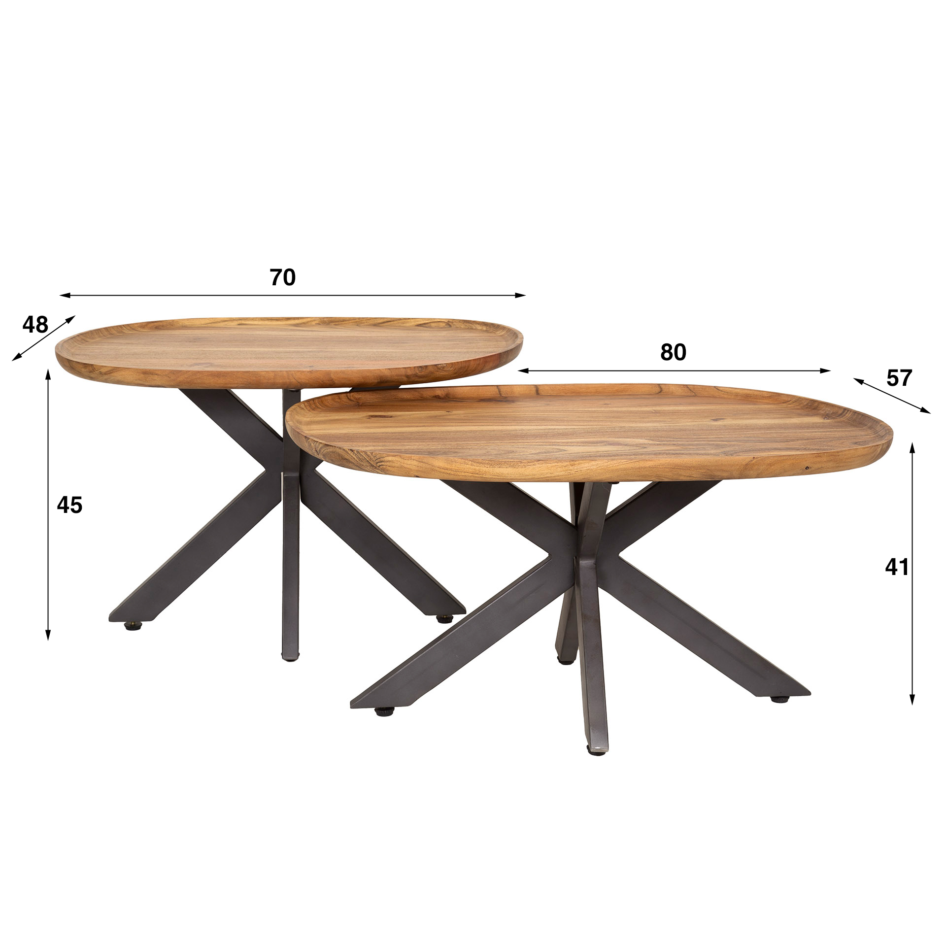 2er-Couchtisch aus massivem Akazienholz Spoke