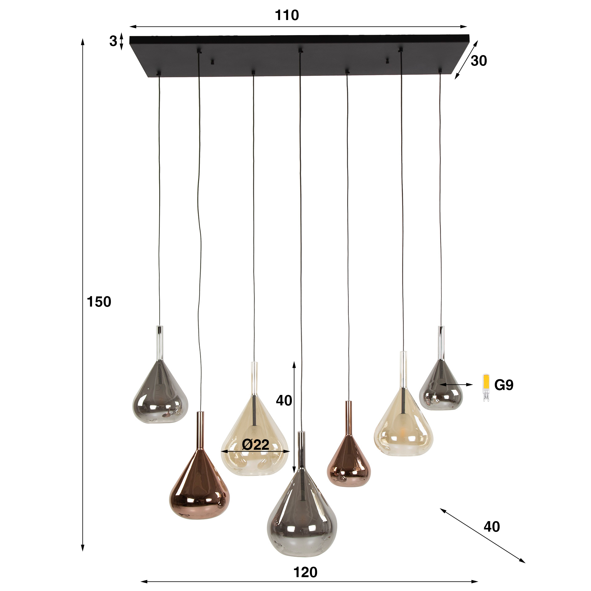 Home-Designs Hängelampe „Wings Mix Glass“ – Stilvolle Beleuchtung mit farbigen Glasschirmen
