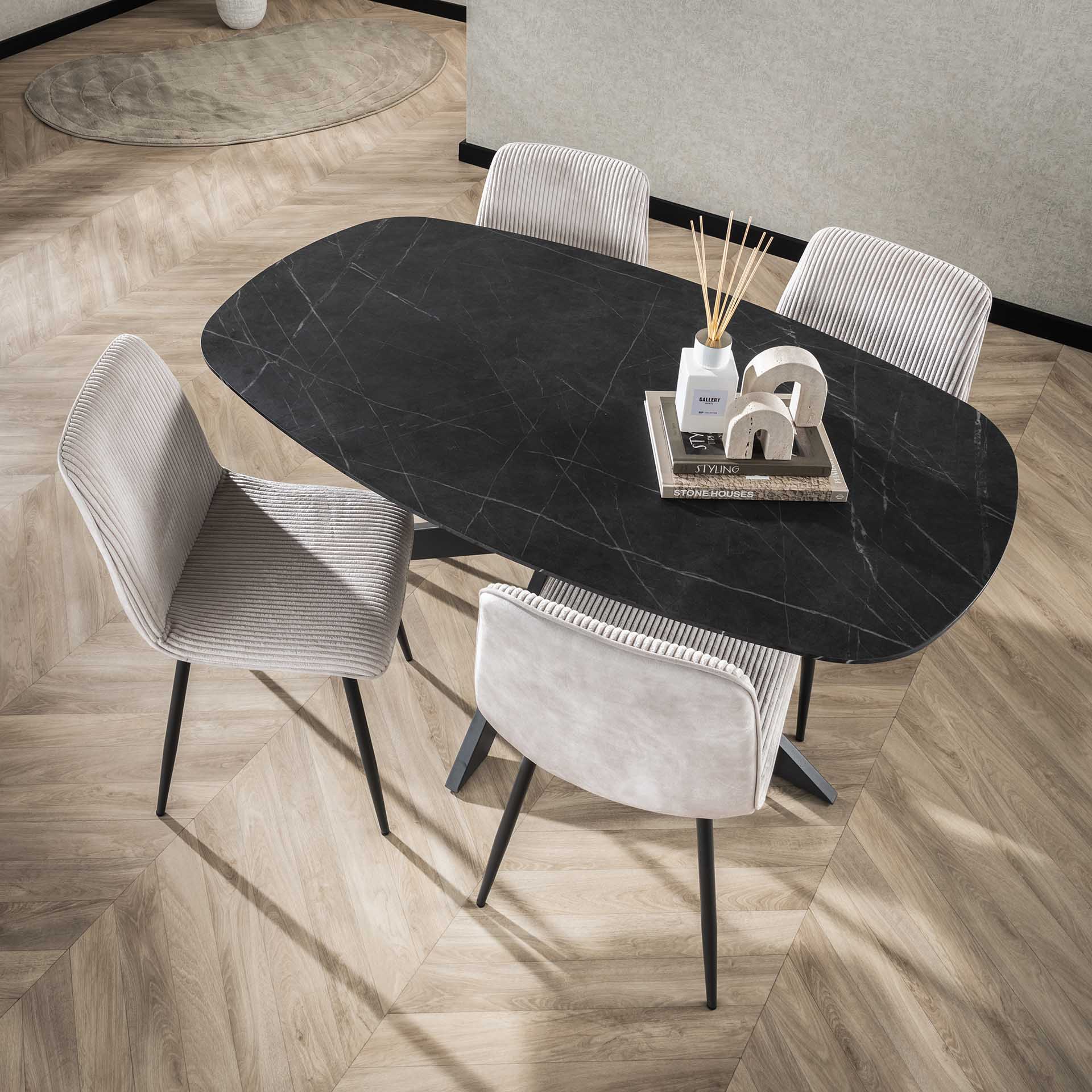 Esstisch 90x150 cm – Danish Oval Design in Keramikoptik