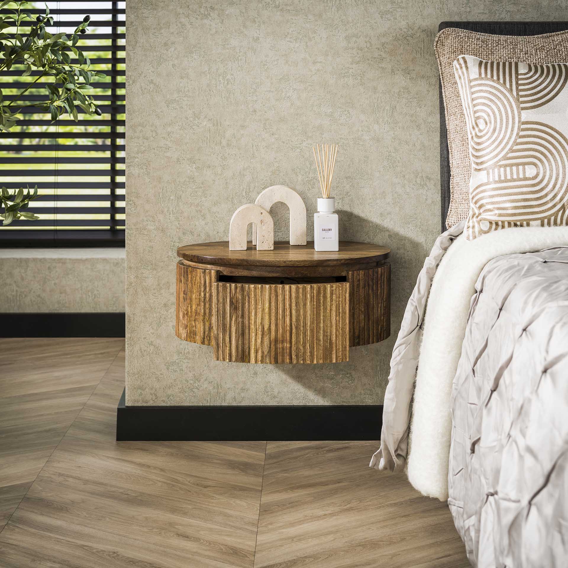 Schwebender Nachttisch 'Wave Round' 50cm aus Mangoholz