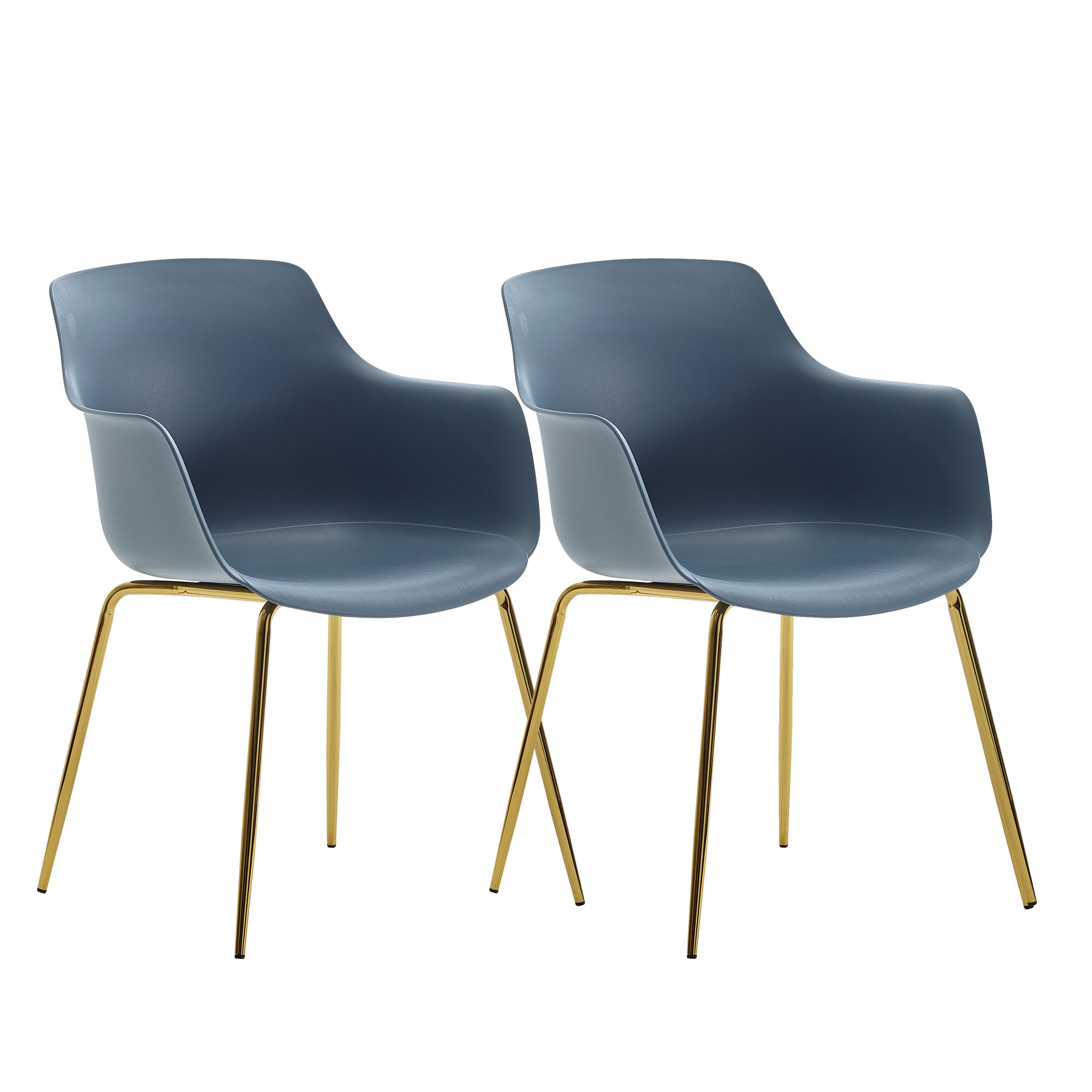 Design Esszimmerstuhl CALI 2er Set Kunststoff Blau mit goldenen Metallbeinen