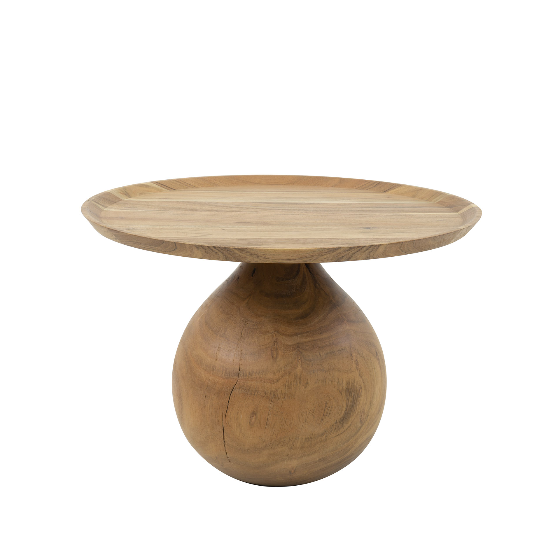 Couchtisch Tango Rund 60 cm mit Organischem Massivfuß aus Naturbelassenem Akazienholz