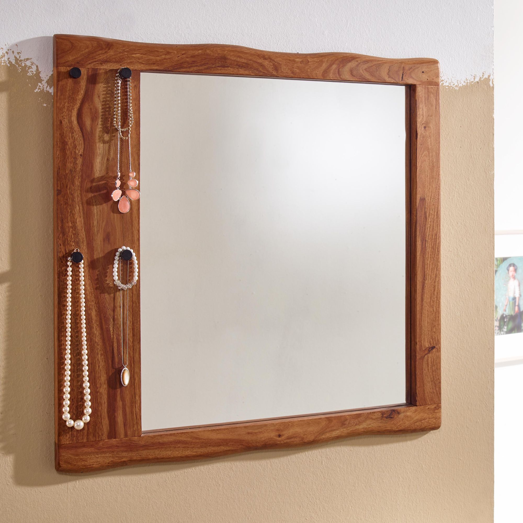 Wandspiegel Massivholz RUBI 80 cm Design Flurspiegel Baumkante