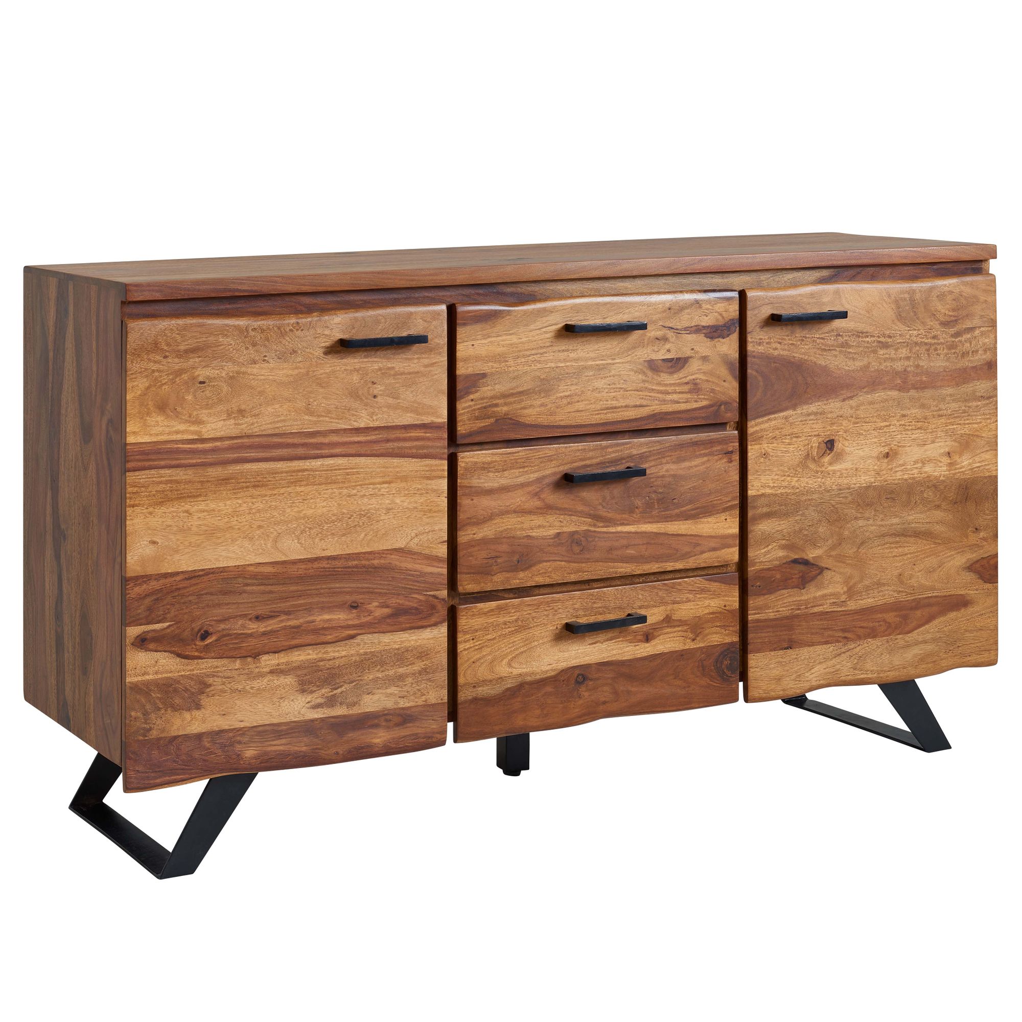 Wohnling Sideboard TARGO 145 cm Sheesham Massivholz / Metall mit Baumkante