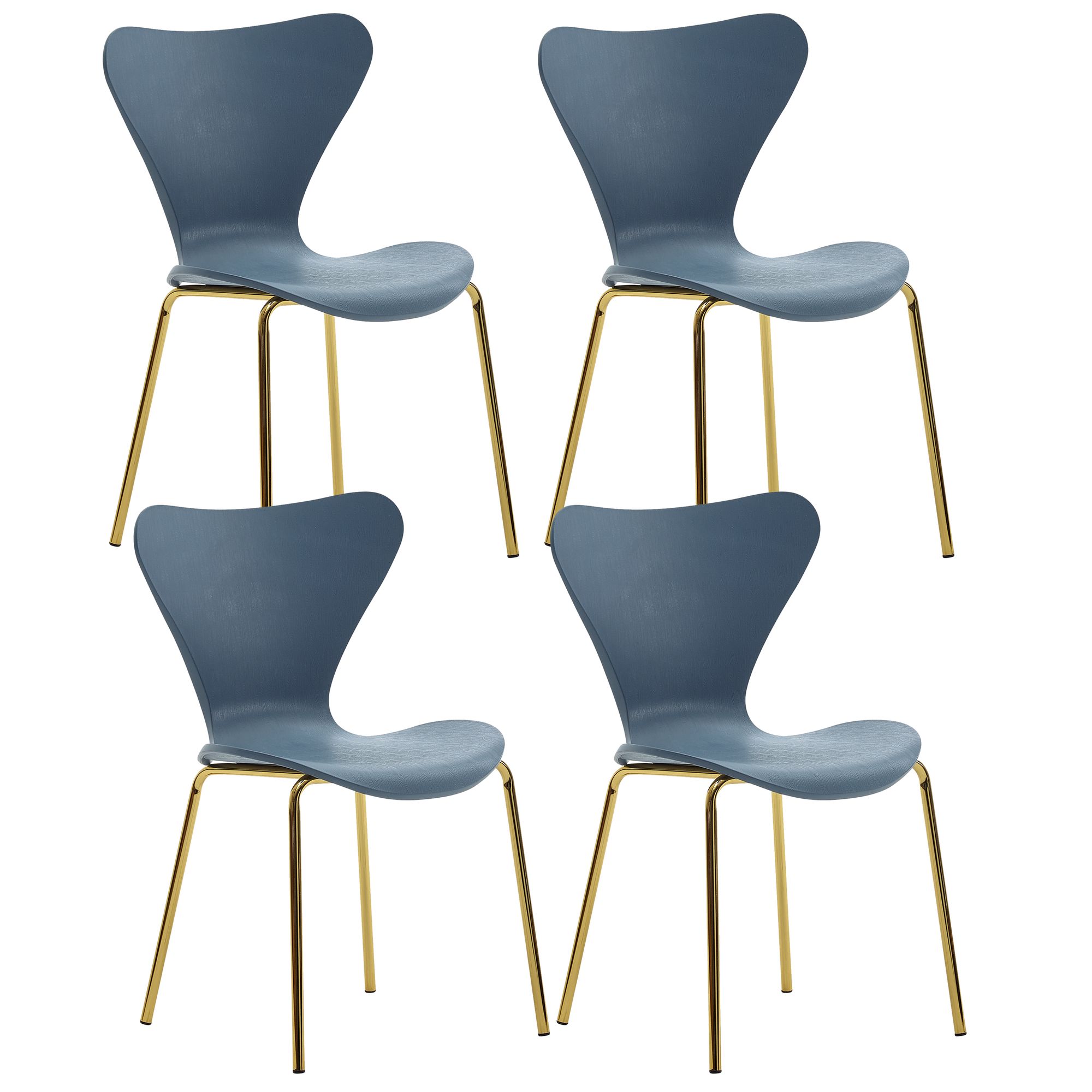 Design Esszimmerstuhl 4er Set Blau Kunststoff mit goldenen Metallbeinen | Küchenstuhl Skandinavisch