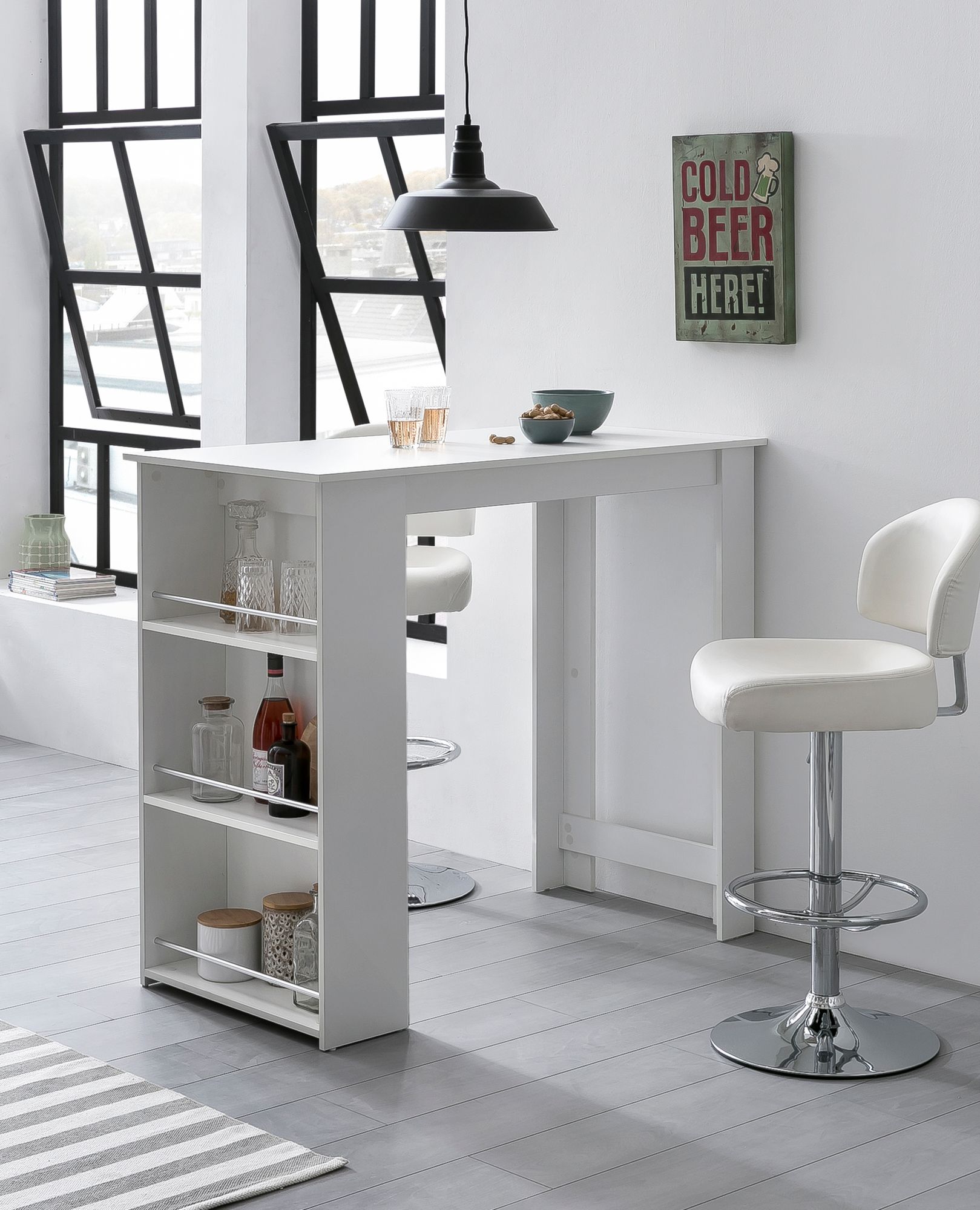 WOHNLING Bartisch 120 cm Stehtisch Holz Küchenbartisch Weiß