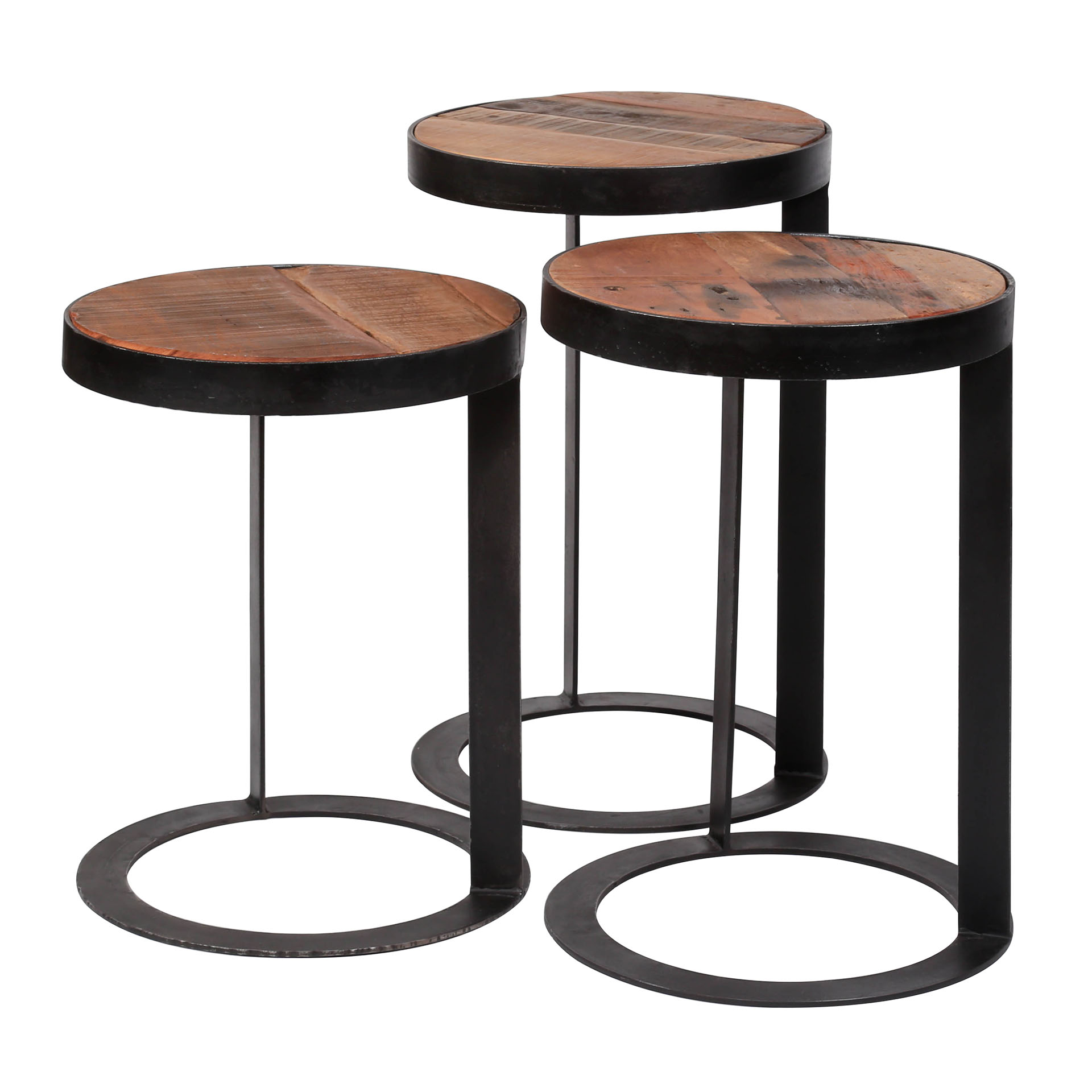 Beistelltisch FIO Industrial 3er-Set Holz Rund Robustes Hartholz