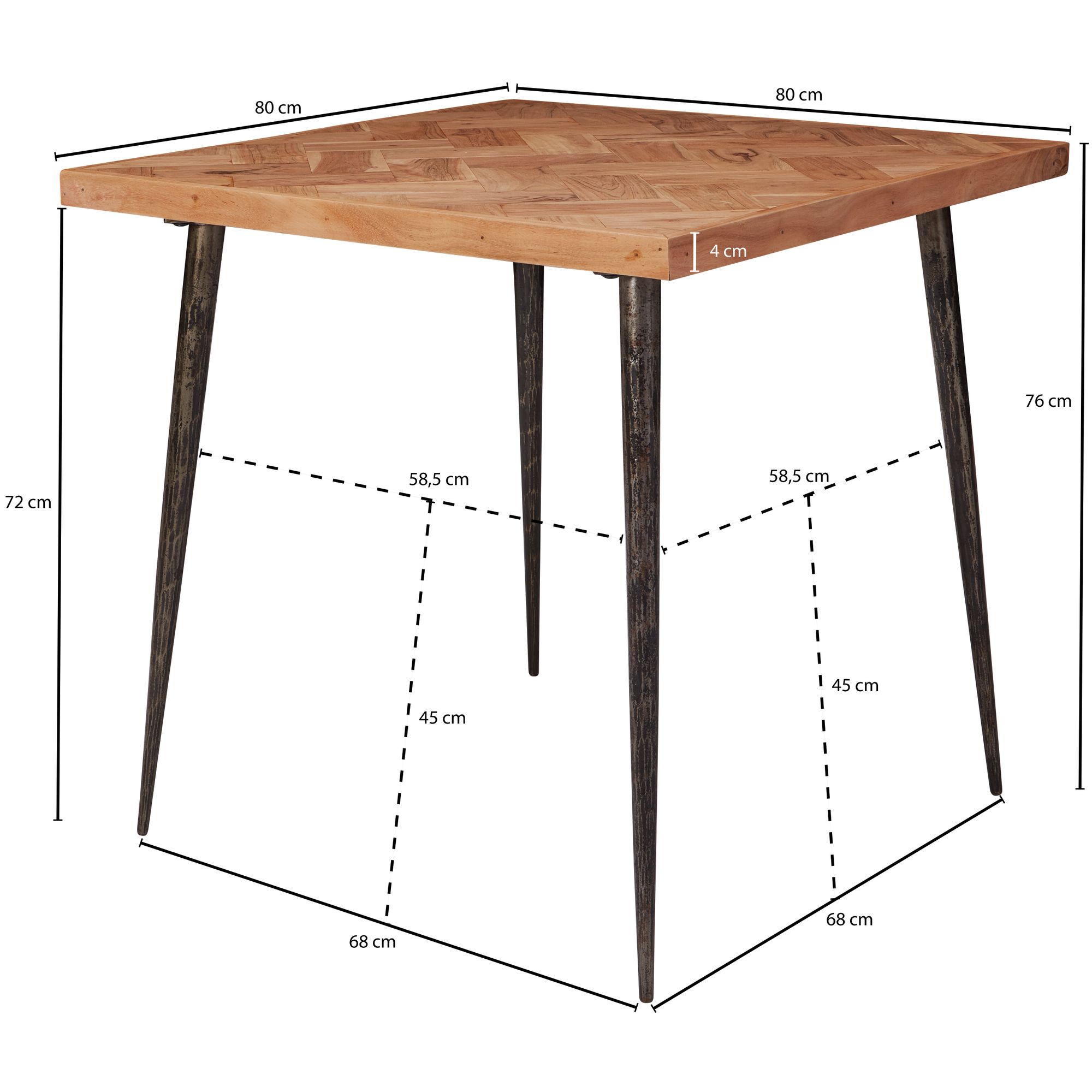 Esszimmertisch 80x76x80 cm Massivholz Akazie / Metall Industrial, Esstisch Massiv Klein, Küchentisch Holztisch Esszimmer, Kleiner Speisetisch Holz, Massivholztisch Quadratisch