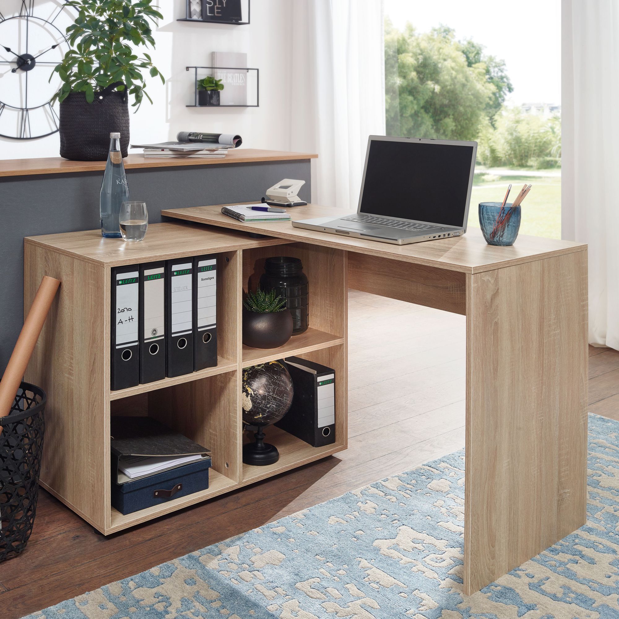 Design Eckschreibtisch mit Regal Sonoma 117 x 75,5 x 88 cm