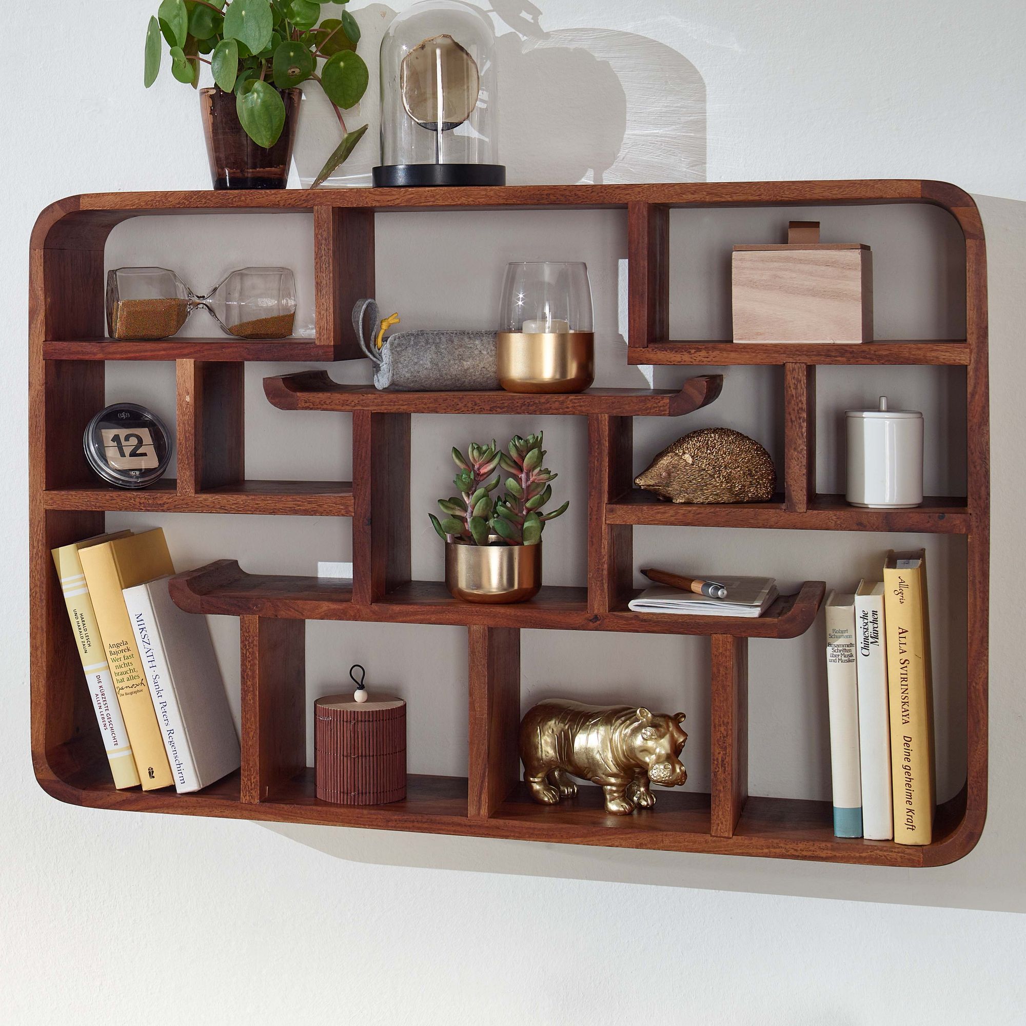 Design Wandregal HITOLI 80 cm Sheesham Massivholz Hängeregal Modern Schwebend