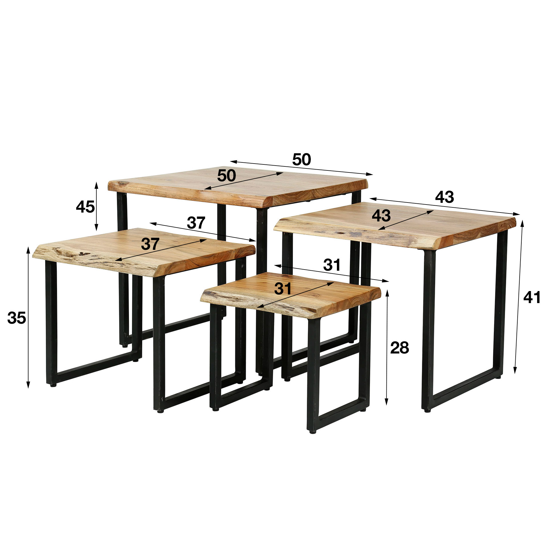 Home Designs Couchtisch set/4 edge / Massiv acacia naturel
