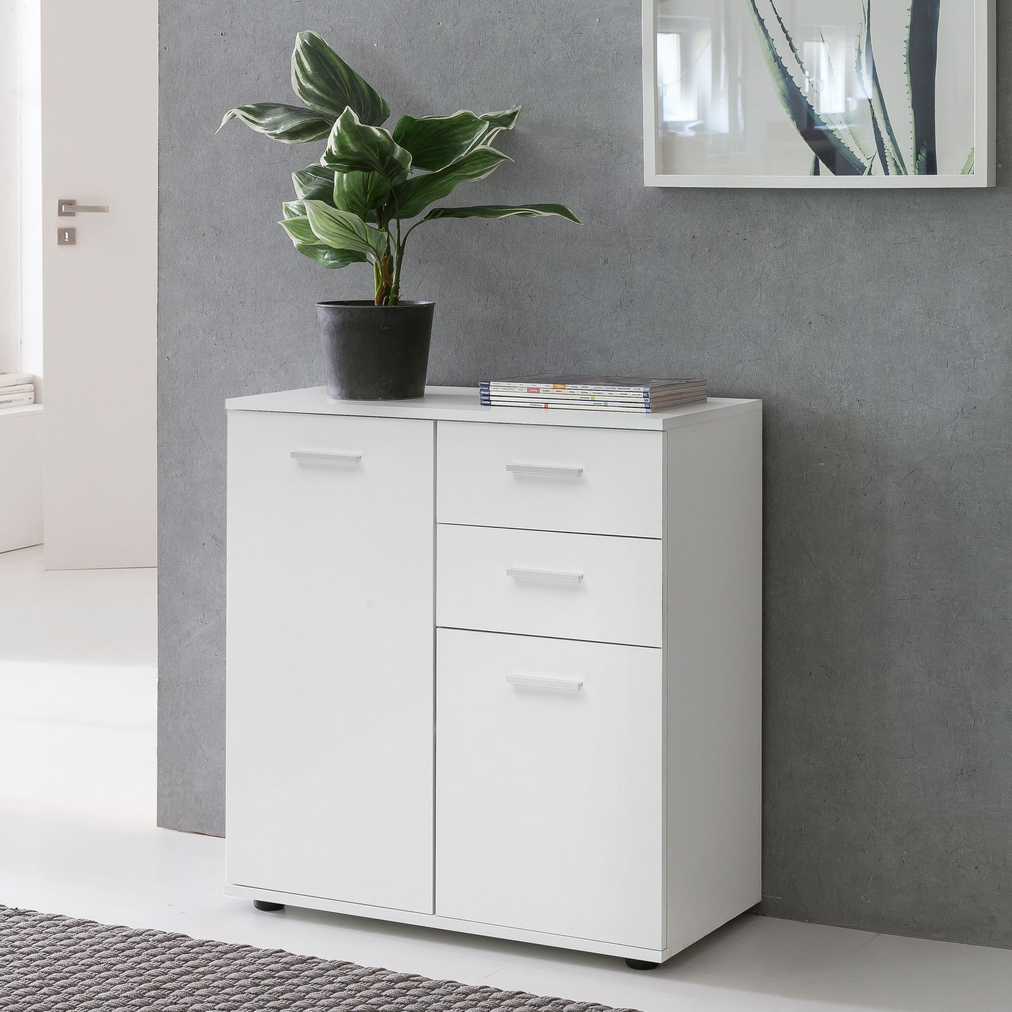 WOHNLING Kommode SVENJA mit Türen & Schubladen 71cm Schrank Holz Weiß