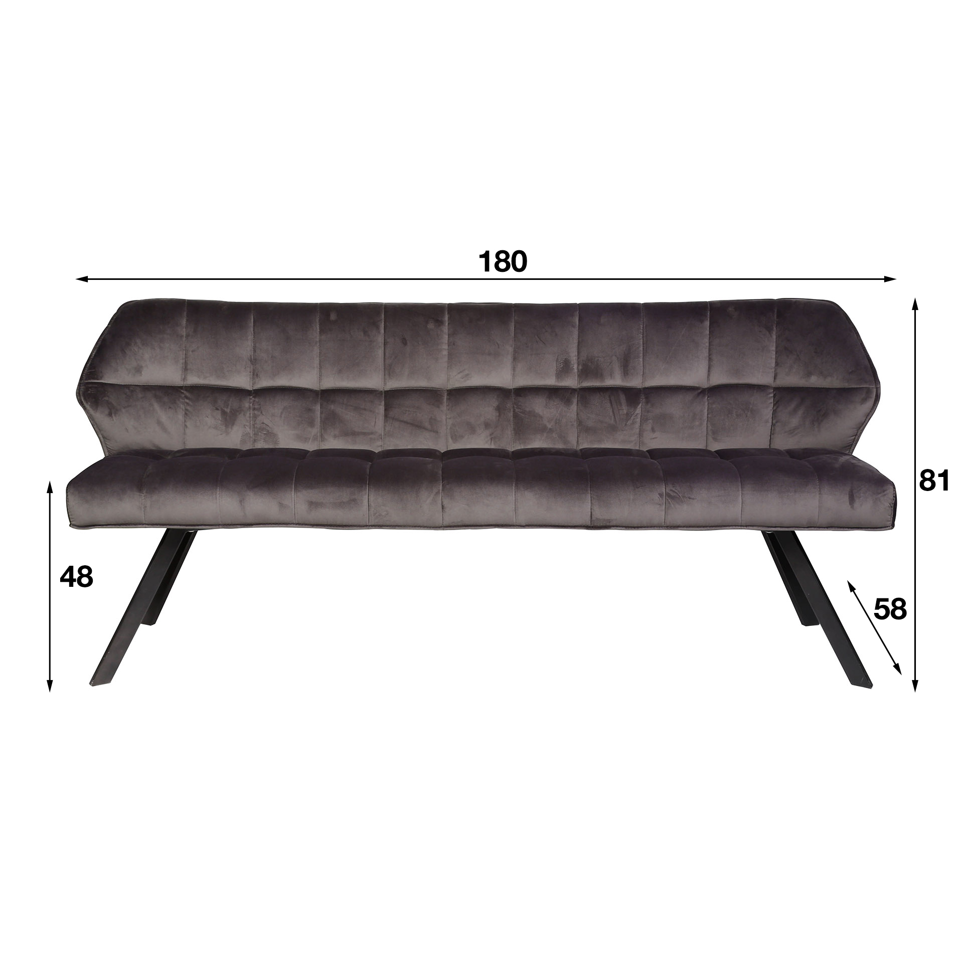 Design Polsterbank Samt Grau 180 cm