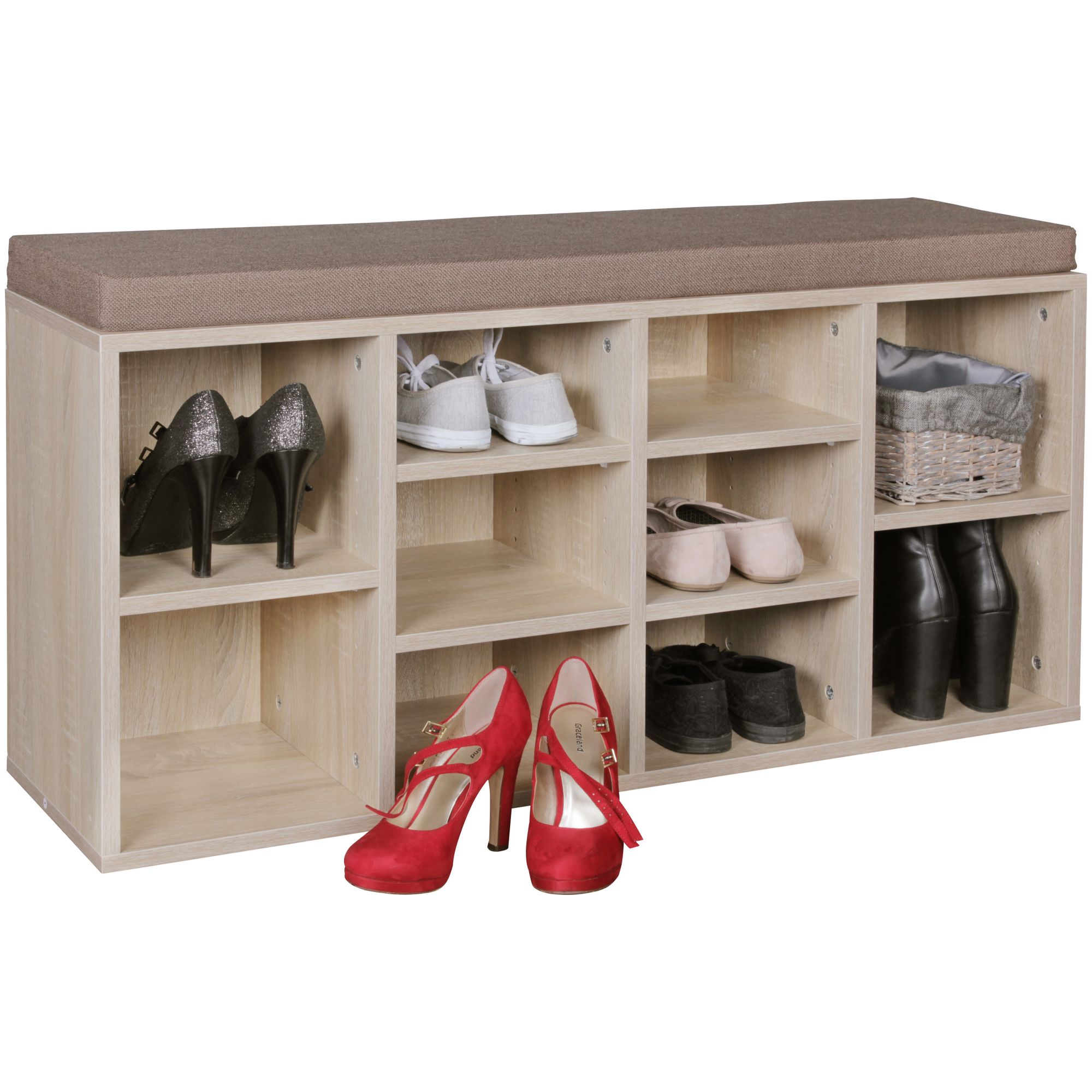 WOHNLING Schuhbank mit Sitzauflage LAURA sonoma Flurbank 103,5 cm