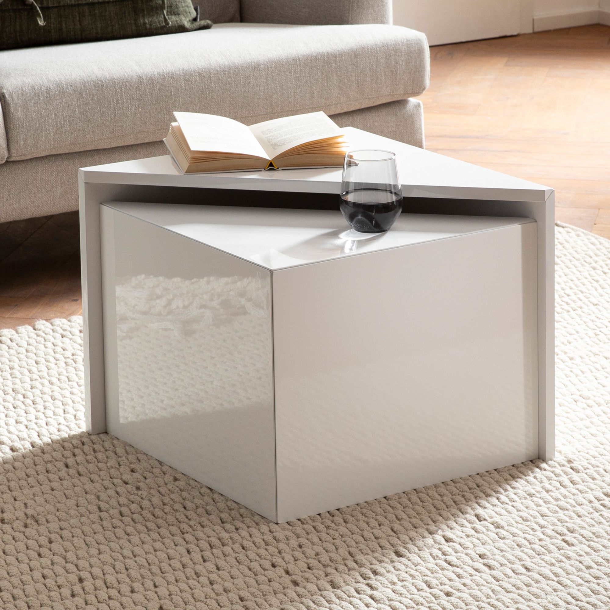 couchtisch 2er set monobloc weiß hochglanz design sofatisch