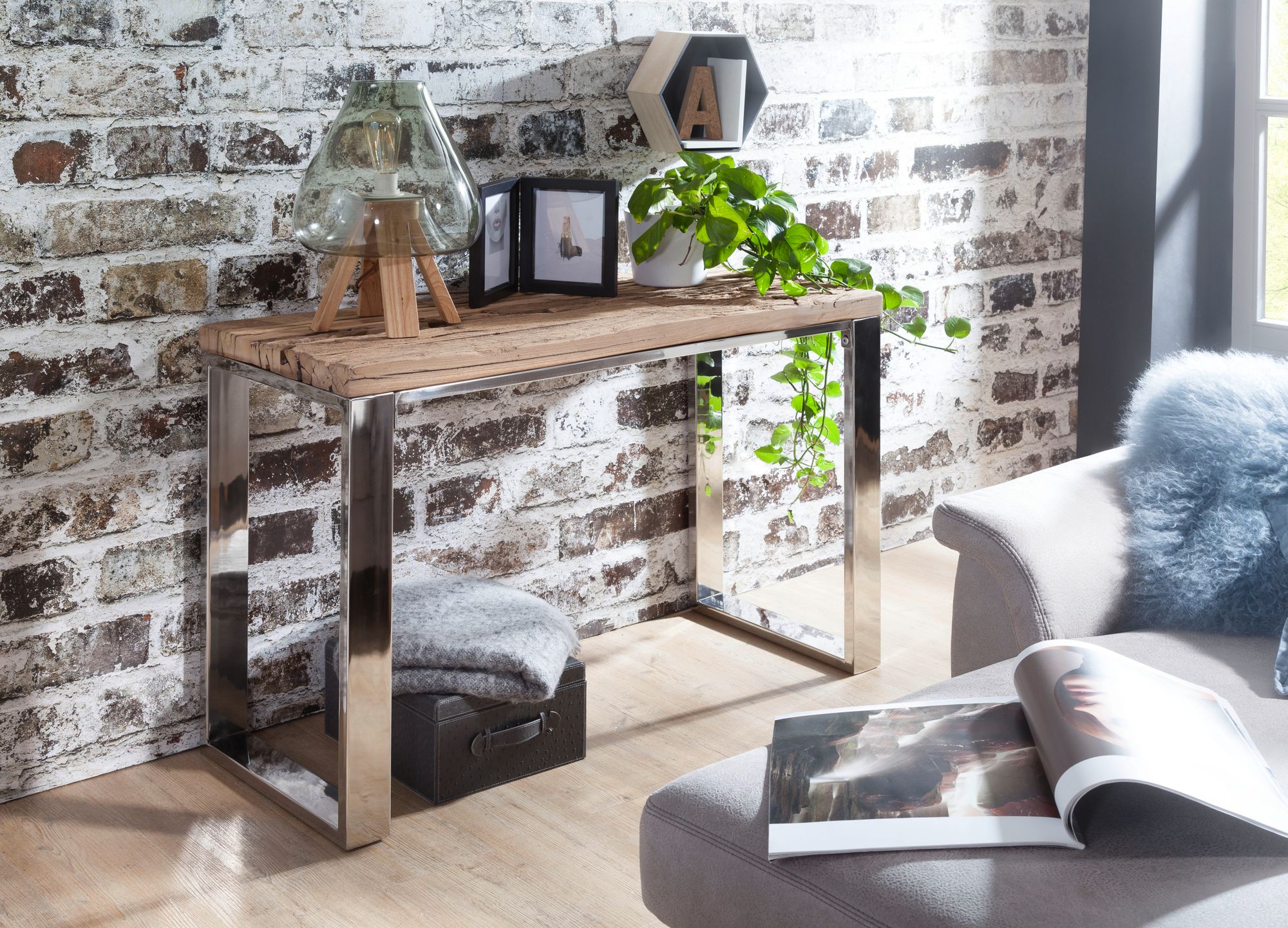 WOHNLING Konsolentisch PRIYA 115 cm Massiv-Holz Natur | Konsole rustikal
