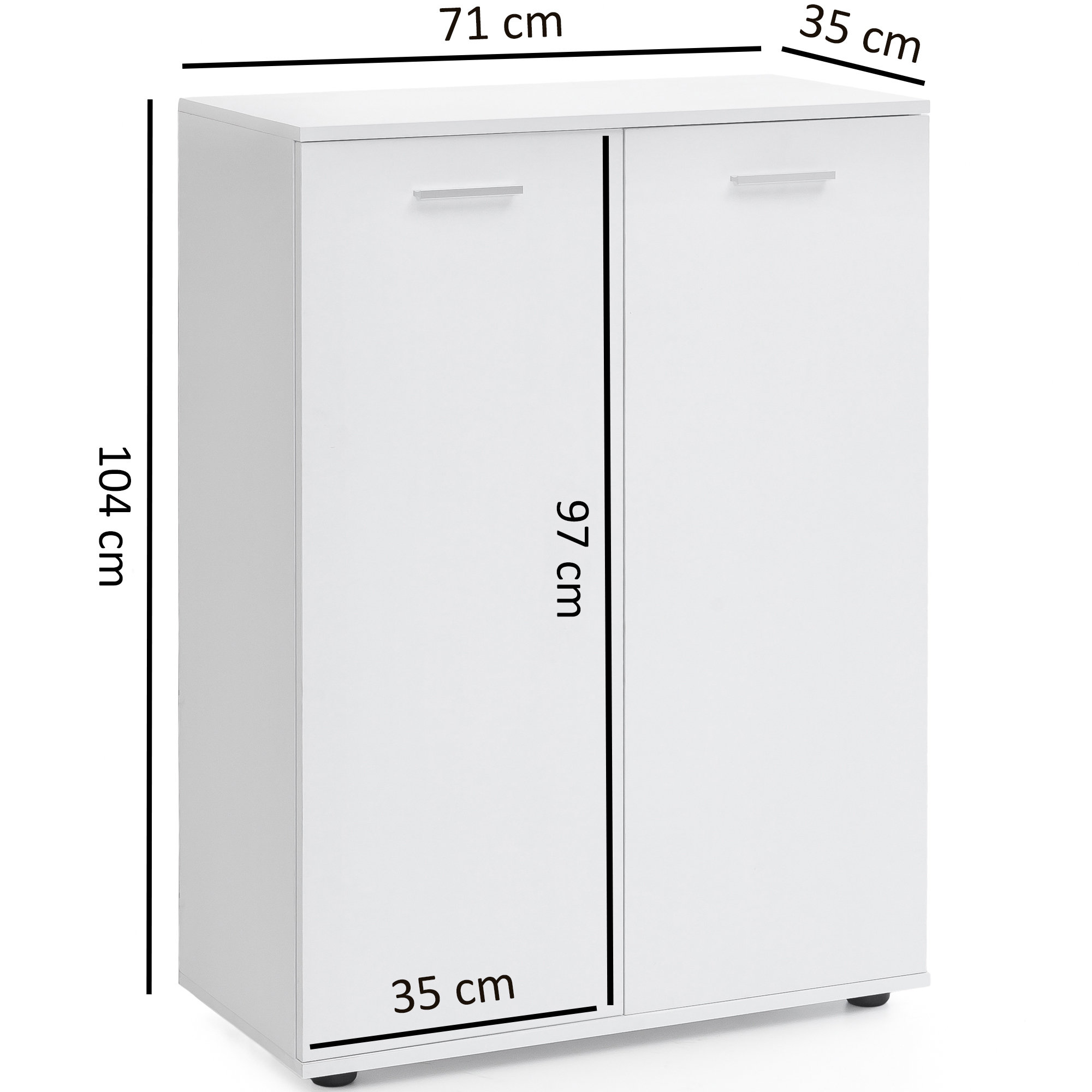 Kommode mit 2 Türen 71x104x35cm Mehrzweckschrank Holz Weiß, Flurschrank hell modern, Schrank klein, Anrichte Sideboard matt, Kommodenschrank Flurmöbel