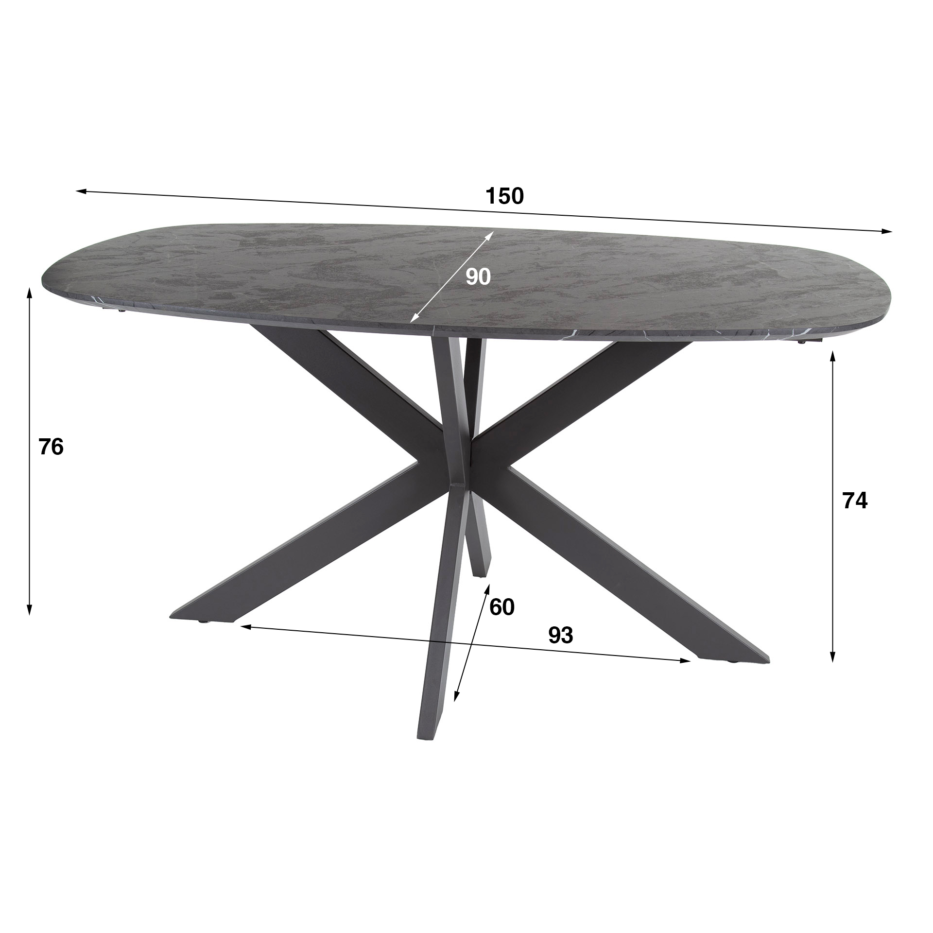 Esstisch 90x150 cm – Danish Oval Design in Keramikoptik