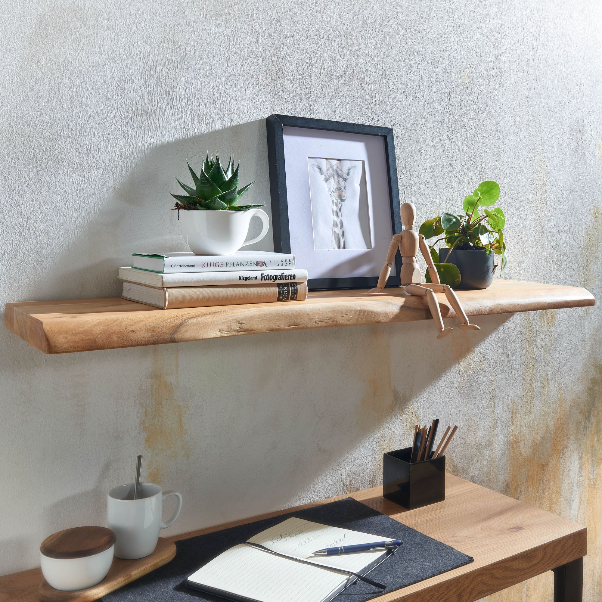 Design Wandboard mit Baumkante Akazie Massivholz 100 cm