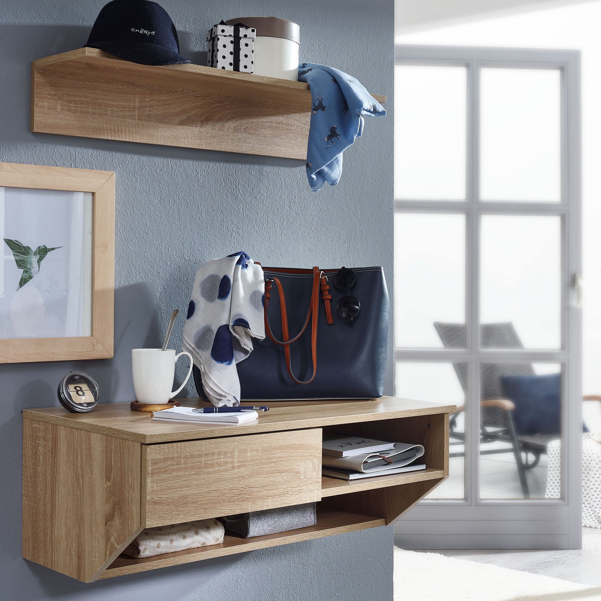WOHNLING Hängeschrank und Wandregal Sonoma Eiche 75 cm Regal Schweberegal