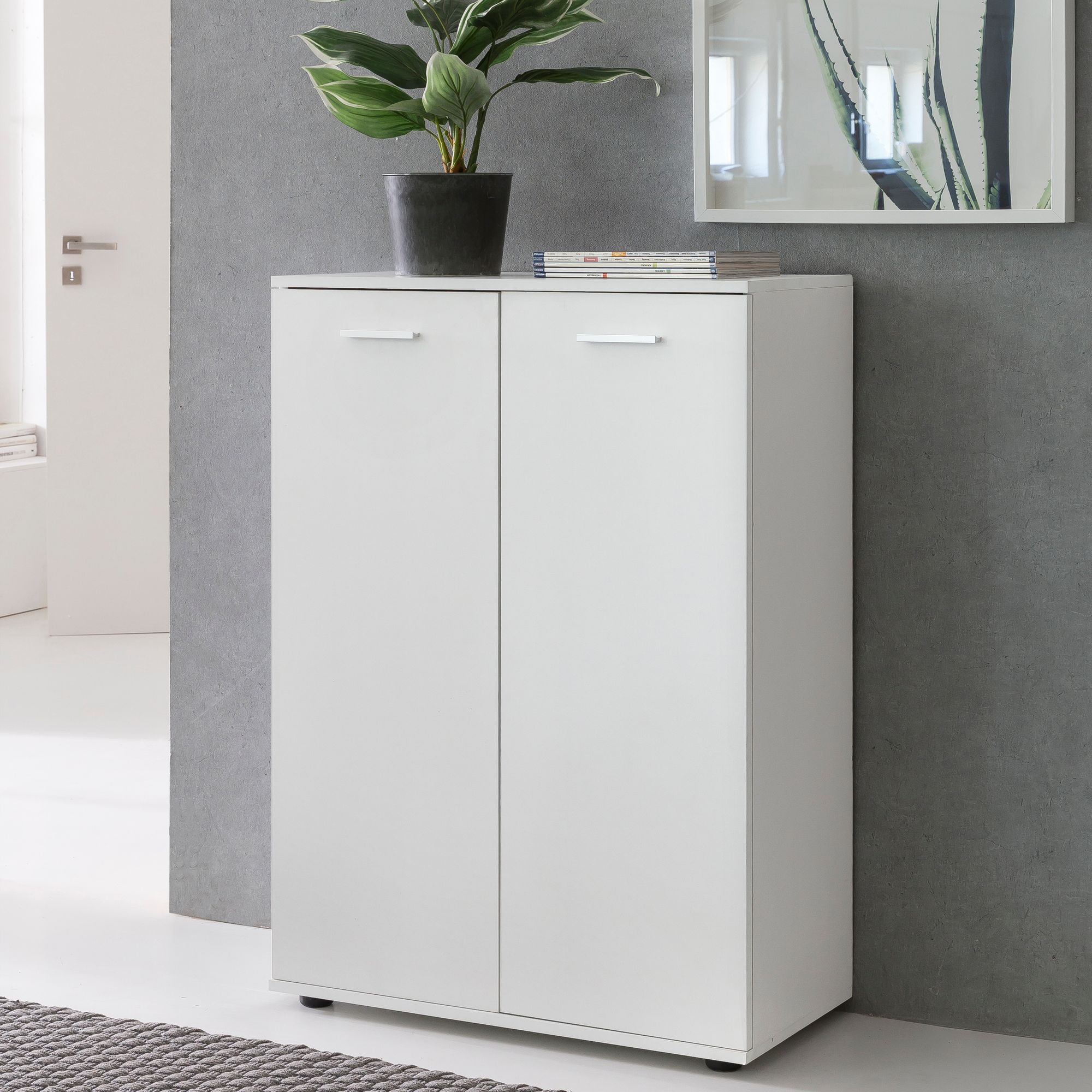 WOHNLING Kommode SVENJA mit 2 Türen 71 cm Mehrzweckschrank Holz Weiß