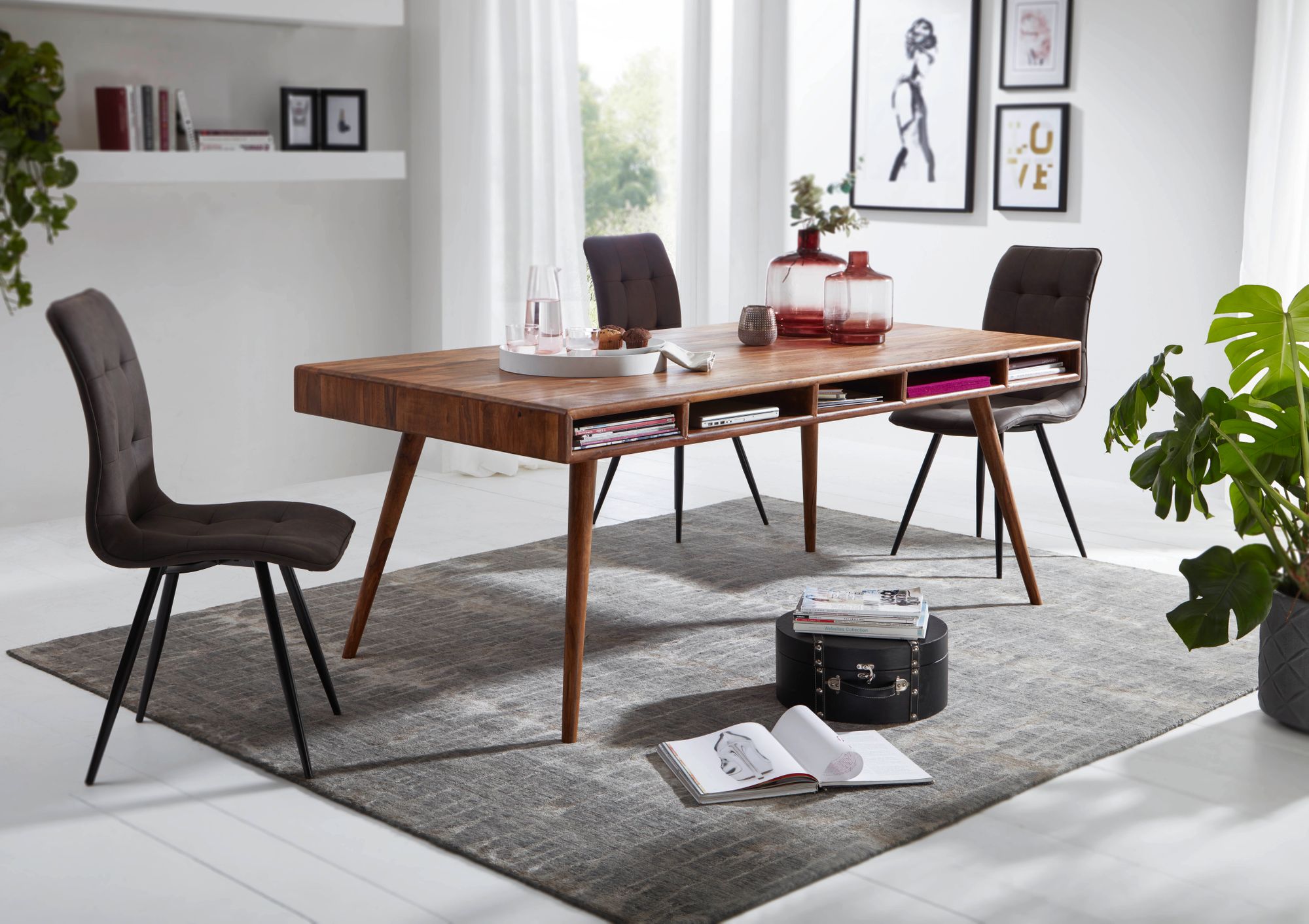 Wohnling Designer Esszimmertisch Sheesham 200x77x100 cm Massivholz Tisch