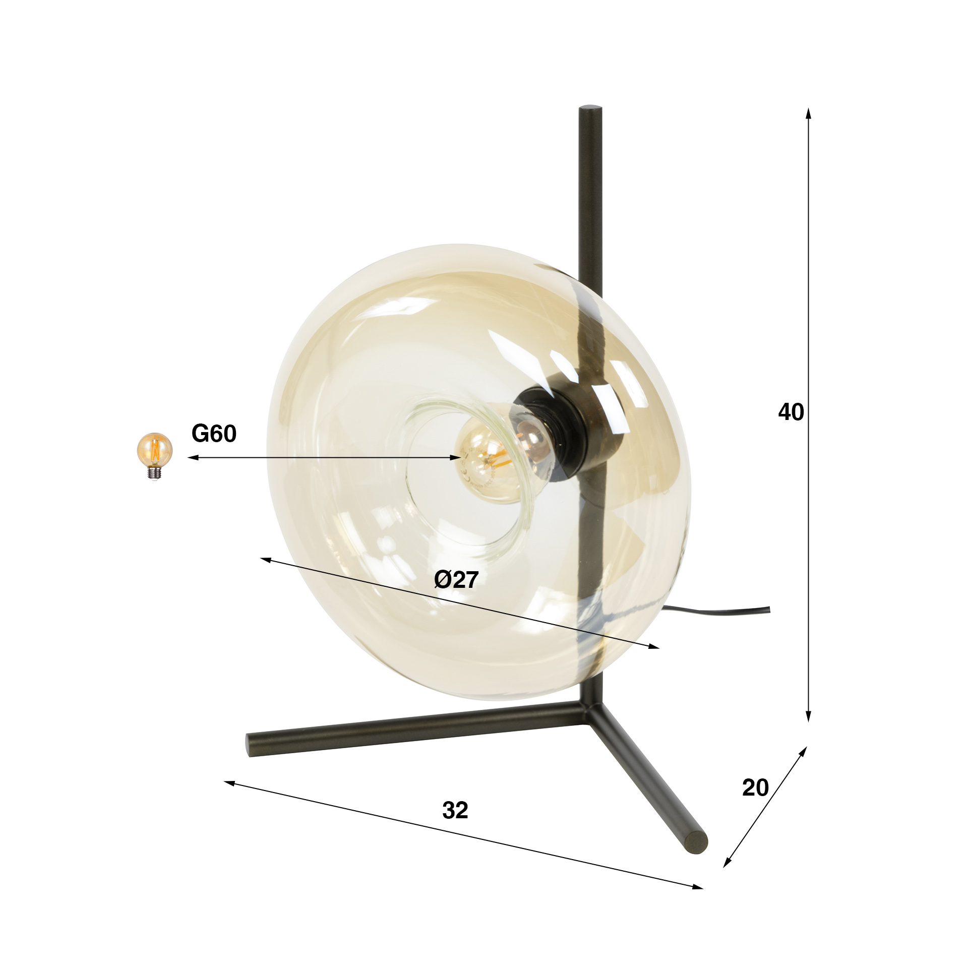 Tischleuchte Soll 1F – Amberfarbenes Glas mit Bronze-Finish