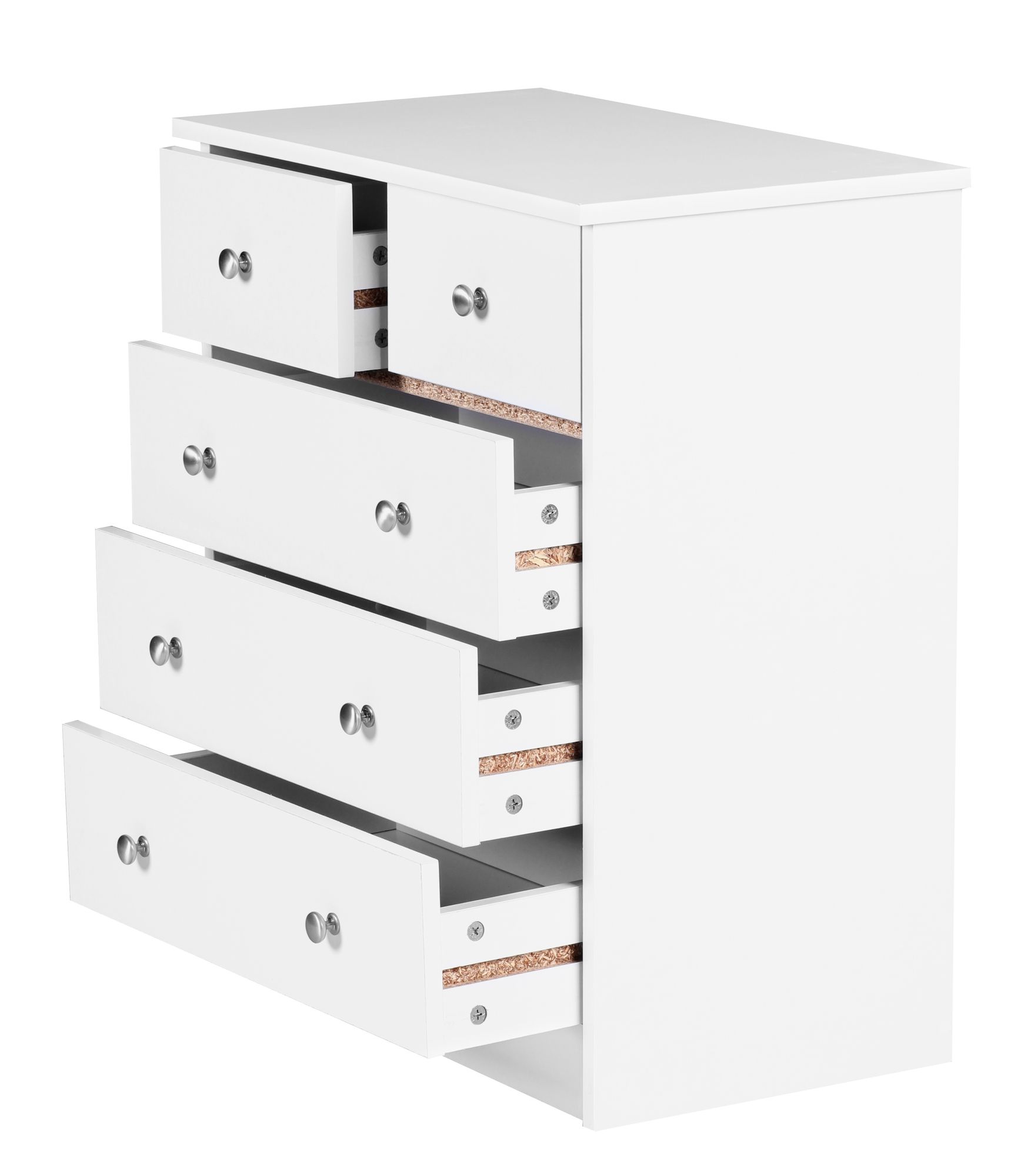 Design Holz-Kommode 60 x 70 x 35 cm weiß mit 5 Schubladen, Mehrzweckanrichte flach für Flur, Modernes Sideboard zeitlose Anrichte
